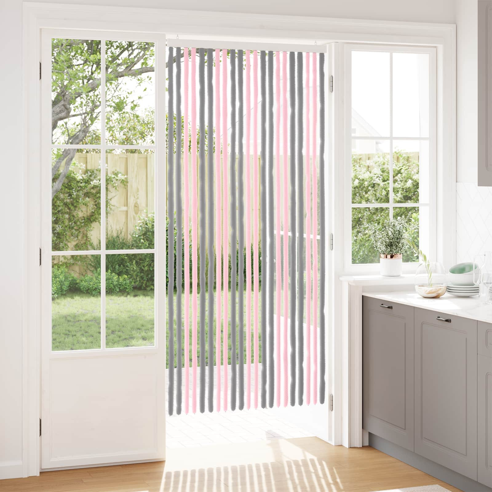vidaXL Insektenschutzvorhang Chenille Silber Grau und Rosa 90 x 200 cm