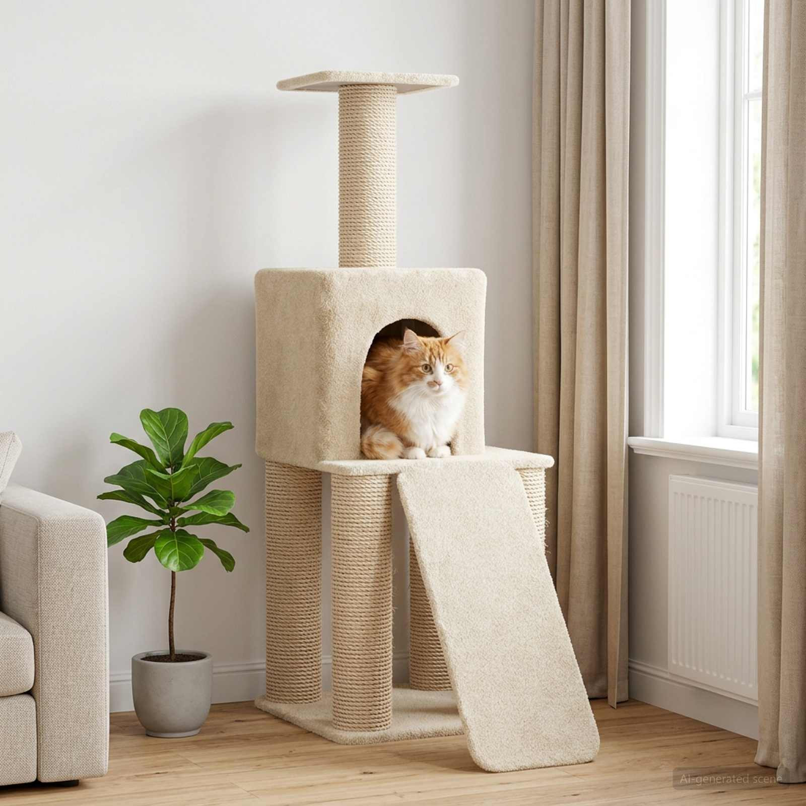 vidaXL Katzennbaum mit Sisal-Kratzsäulen Creme 146 cm