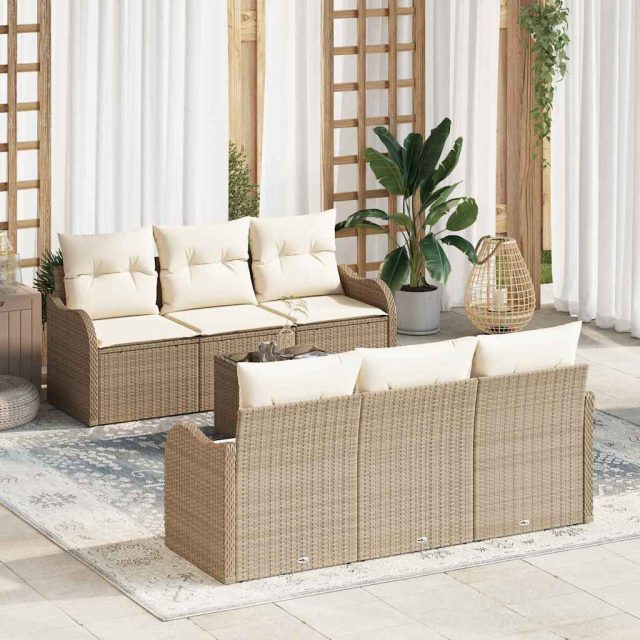 vidaXL Gartensofa-set 7 pcs Beige Poly-Rattan