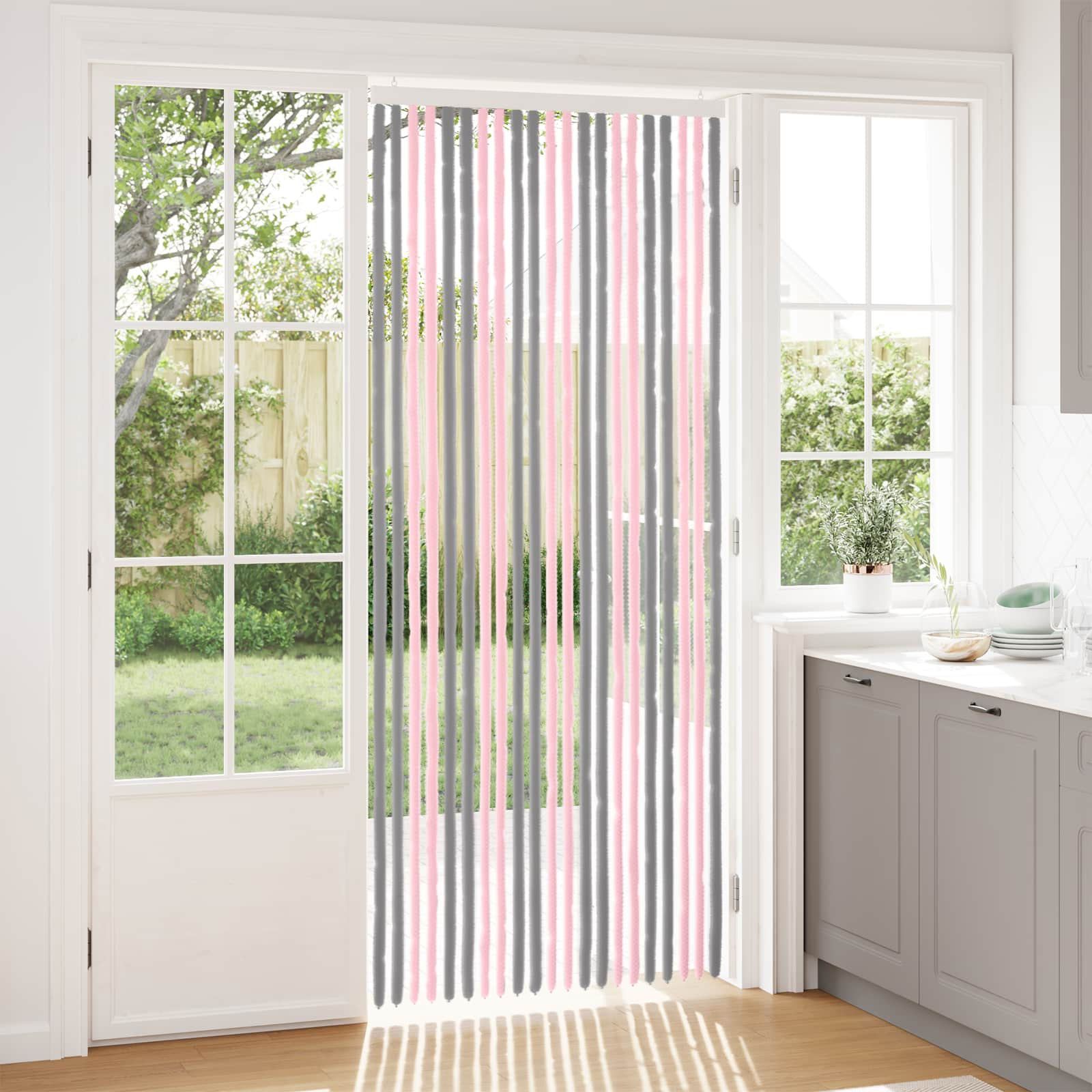 vidaXL Insektenschutzvorhang Chenille Silber Grau und Rosa 90 x 220 cm