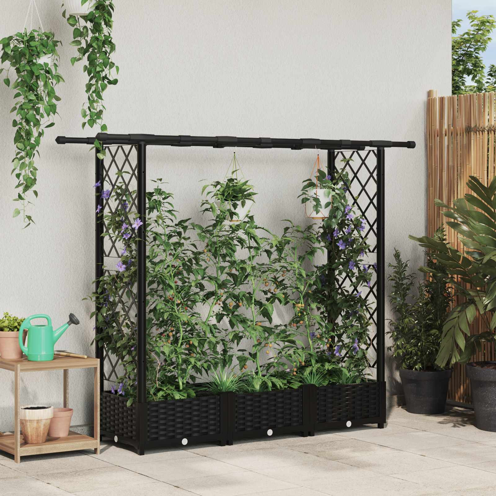 vidaXL Hochbeet mit Rankgitter und Dach Schwarz 164 x 40 x 121 cm PP