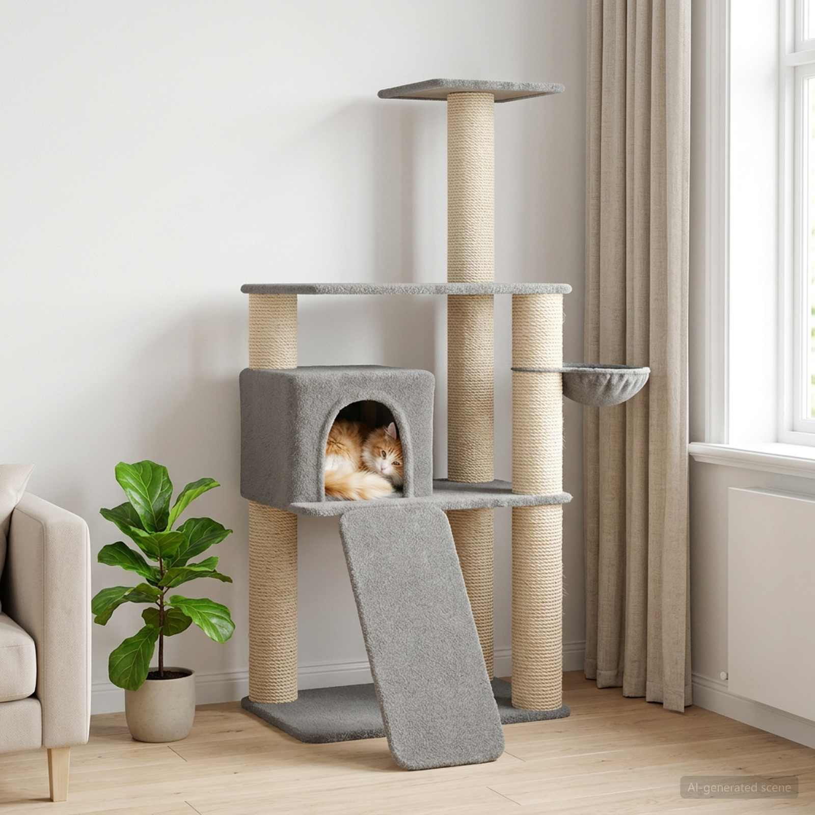 vidaXL Katzennbaum mit Sisal-Kratzsäulen Hellgrau 173 cm