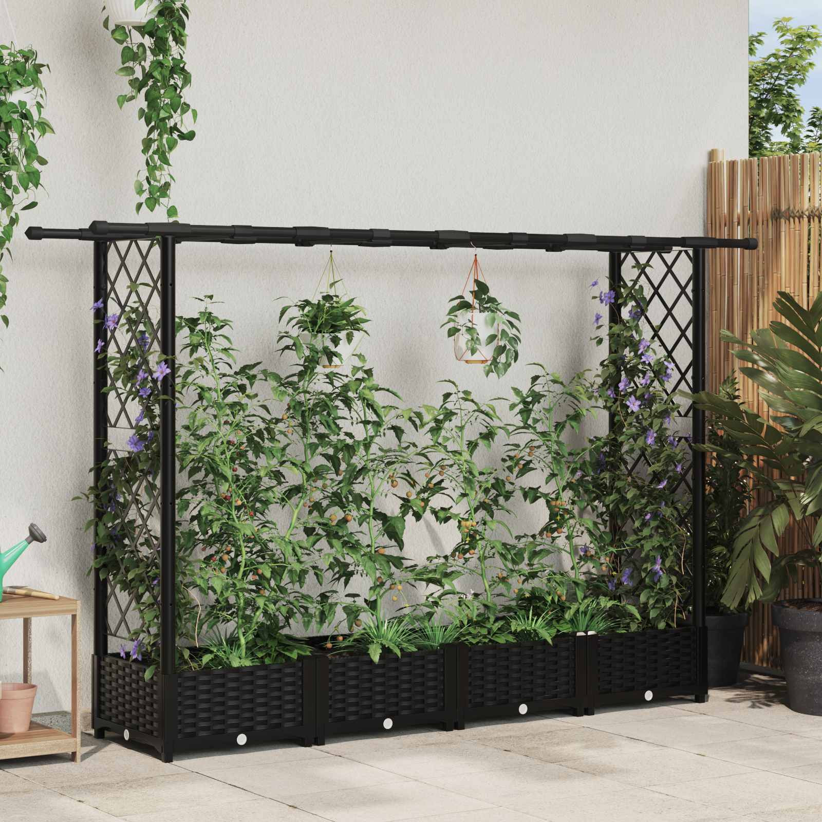 vidaXL Hochbeet mit Rankgitter und Dach Schwarz 203 x 40 x 121 cm PP