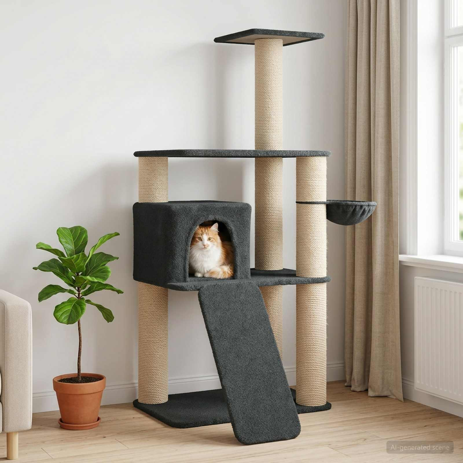 vidaXL Katzennbaum mit Sisal-Kratzsäulen Dunkelgrau 173 cm
