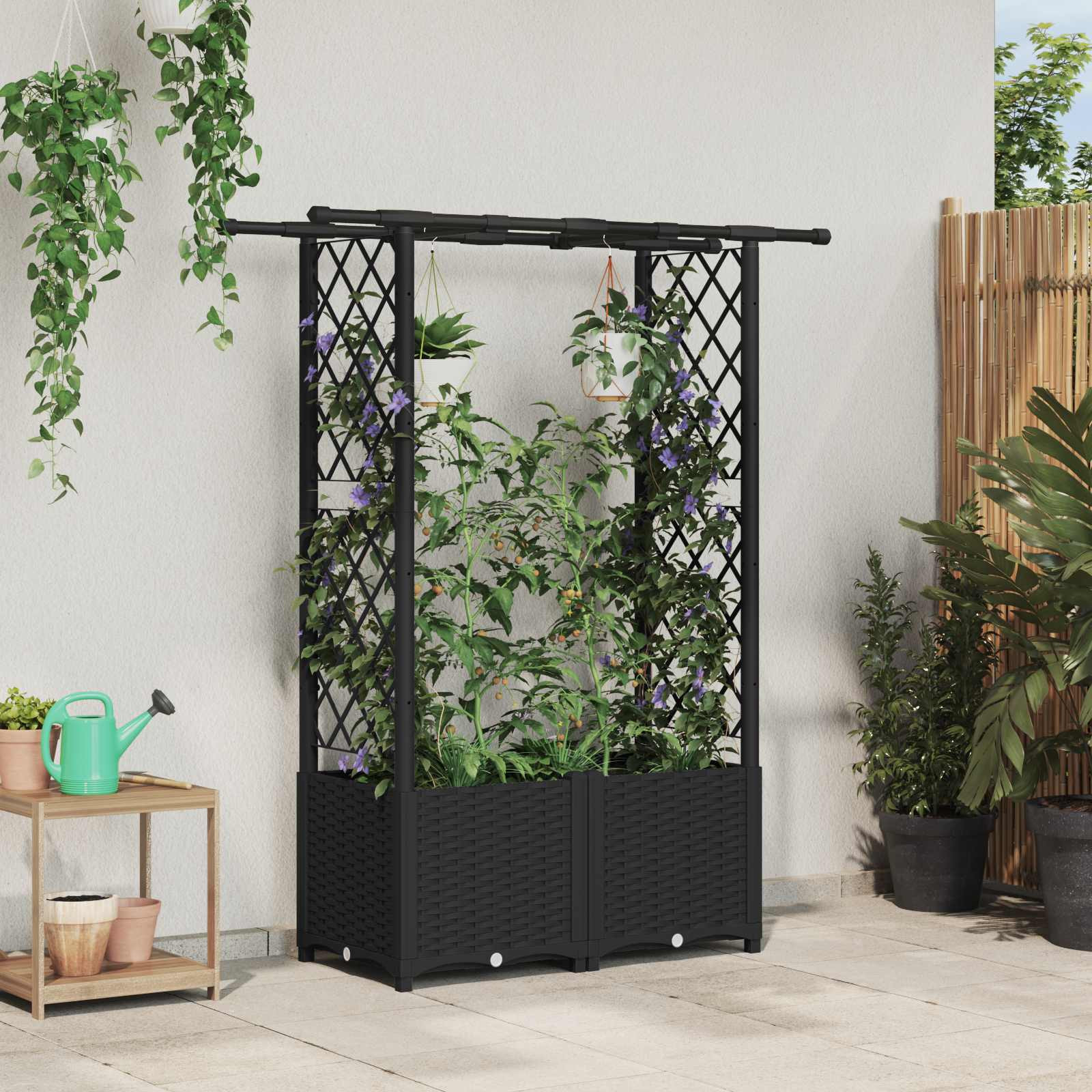 vidaXL Hochbeet mit Rankgitter und Dach Schwarz 124,5 x 40 x 136 cm PP