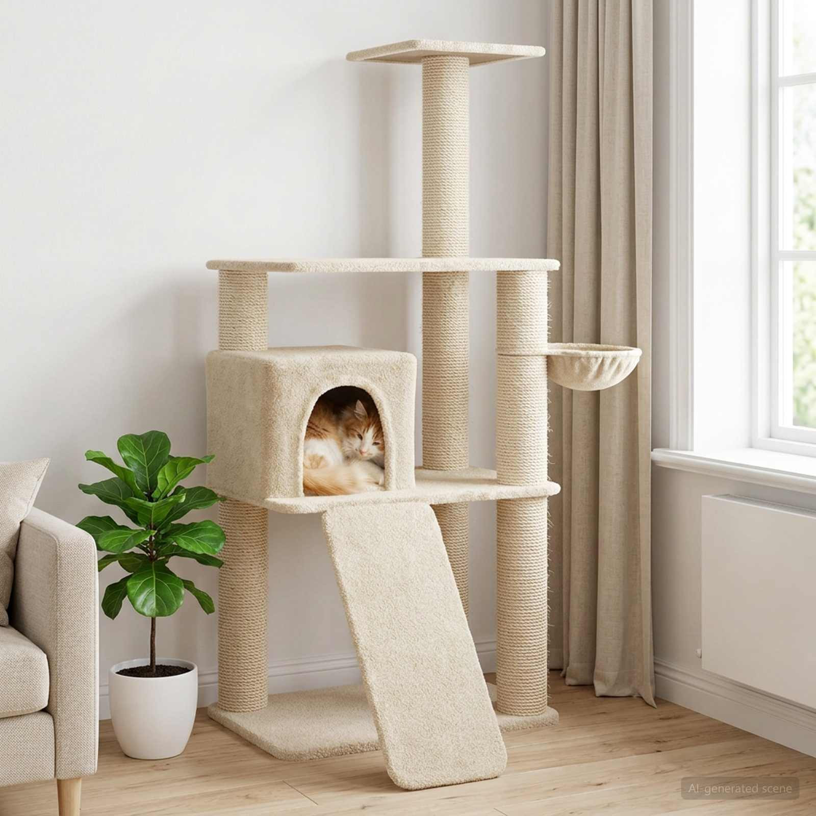 vidaXL Katzennbaum mit Sisal-Kratzsäulen Creme 173 cm