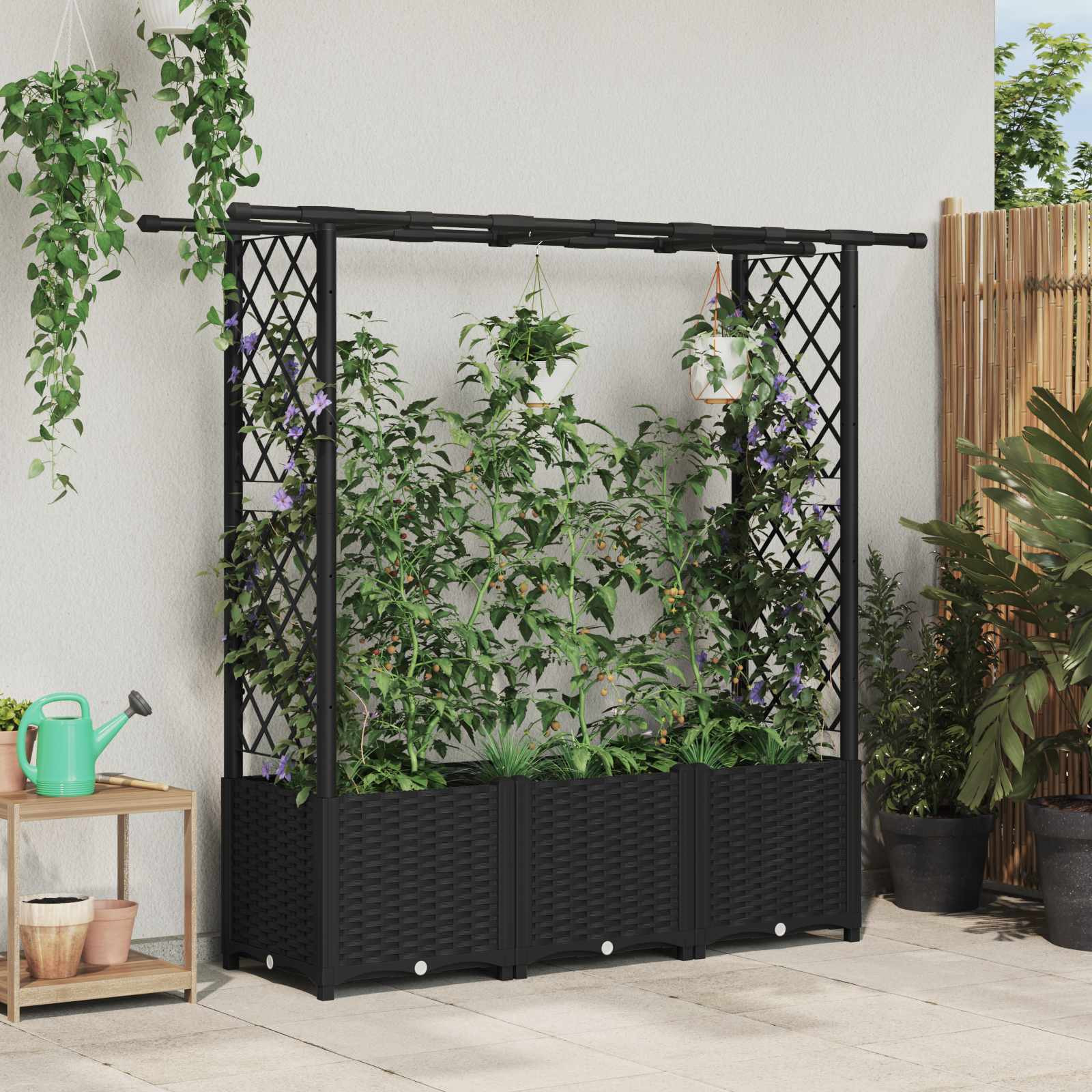 vidaXL Hochbeet mit Rankgitter und Dach Schwarz 162,5 x 40 x 136 cm PP
