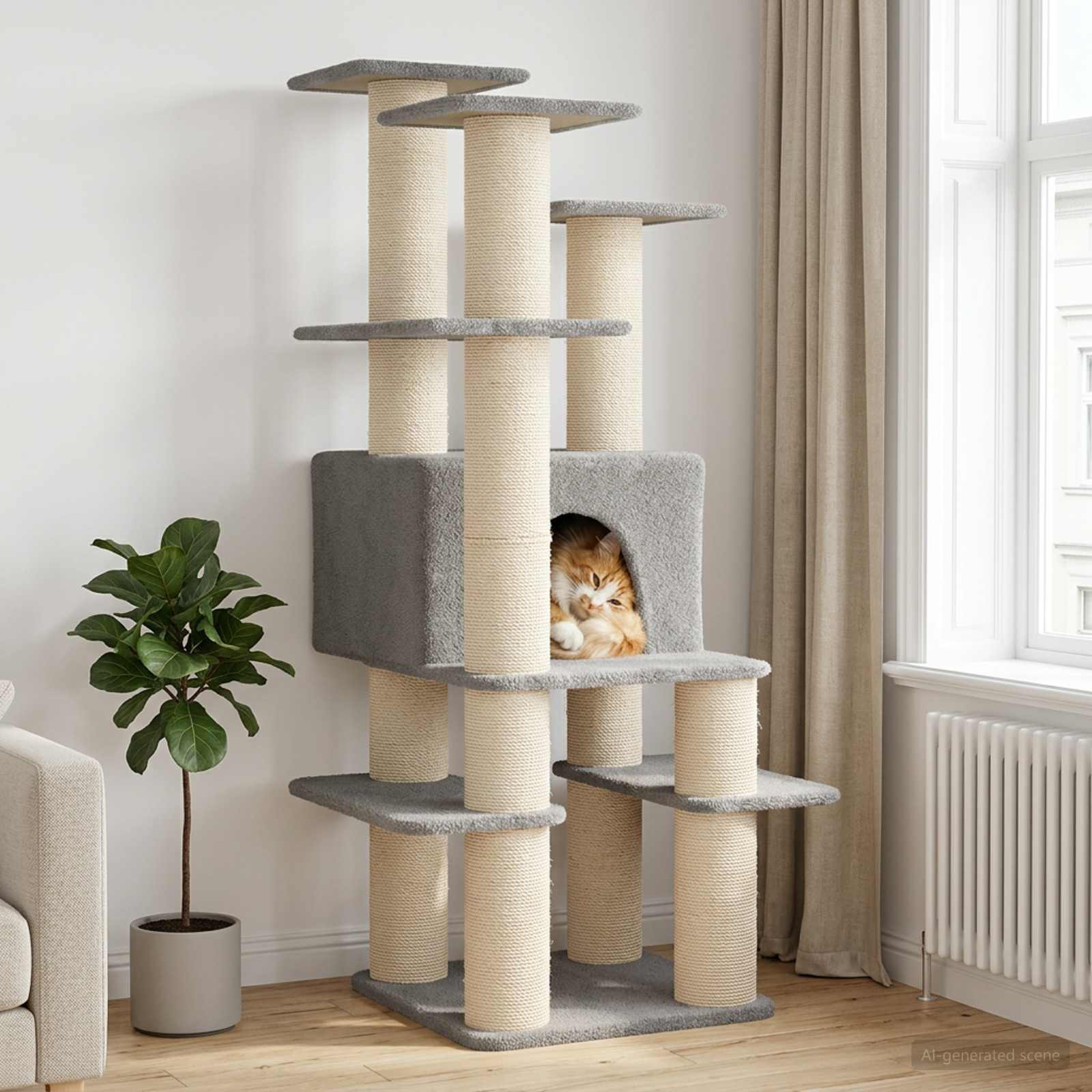 vidaXL Katzennbaum mit Sisal-Kratzsäulen Hellgrau 161 cm