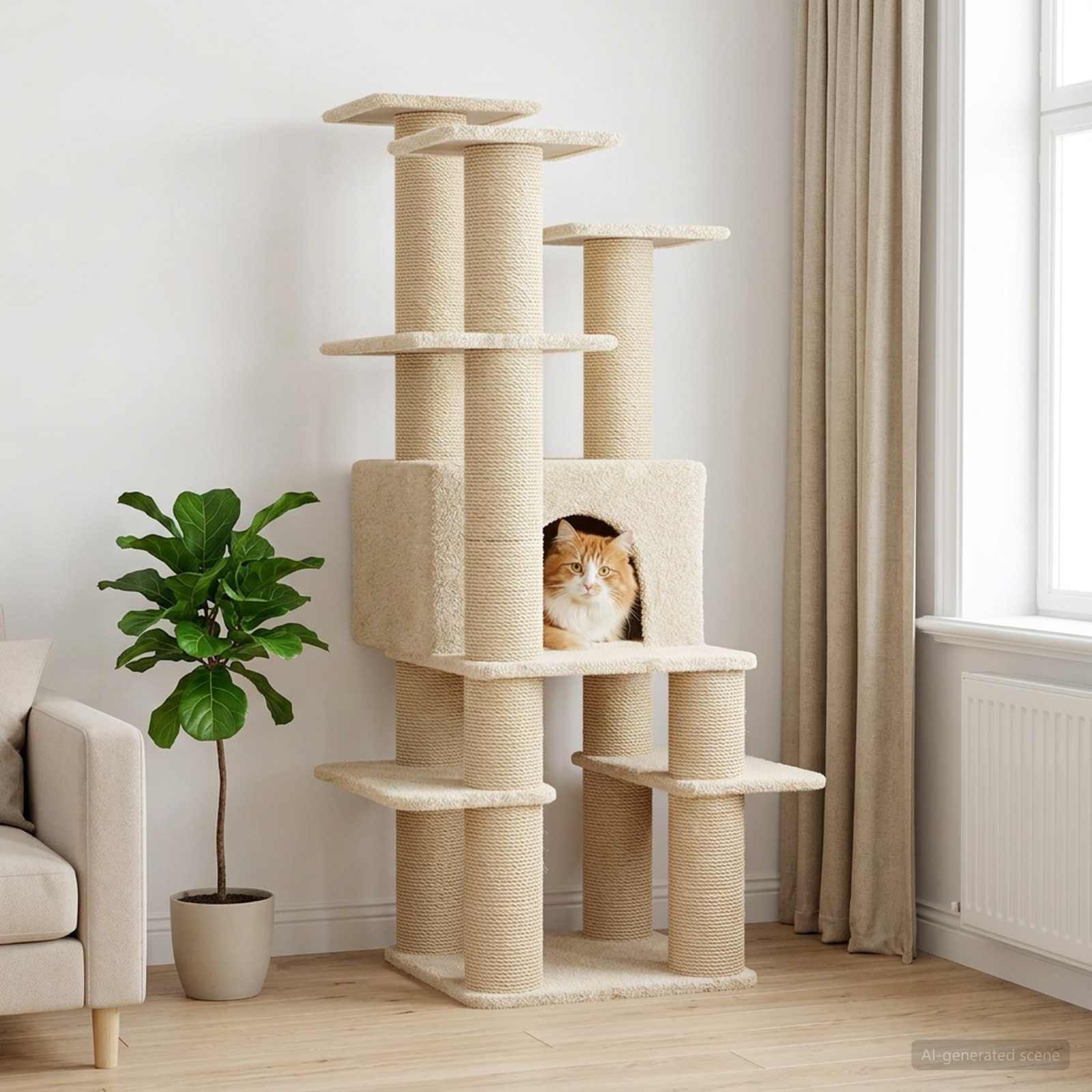 vidaXL Katzennbaum mit Sisal-Kratzsäulen Creme 161 cm
