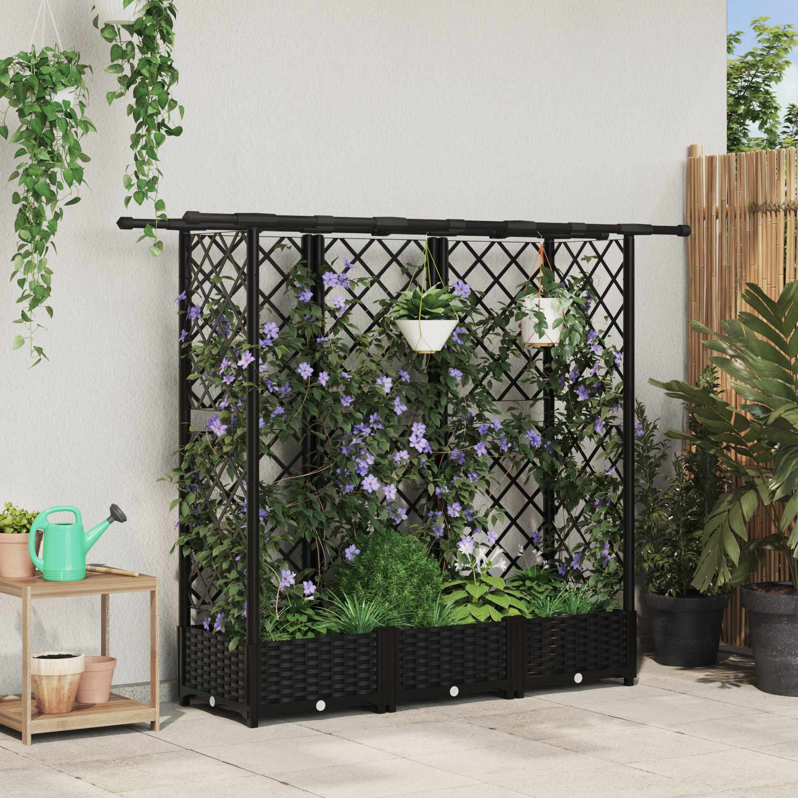 vidaXL Hochbeet mit Rankgitter und Dach Schwarz 164 x 40 x 121 cm PP