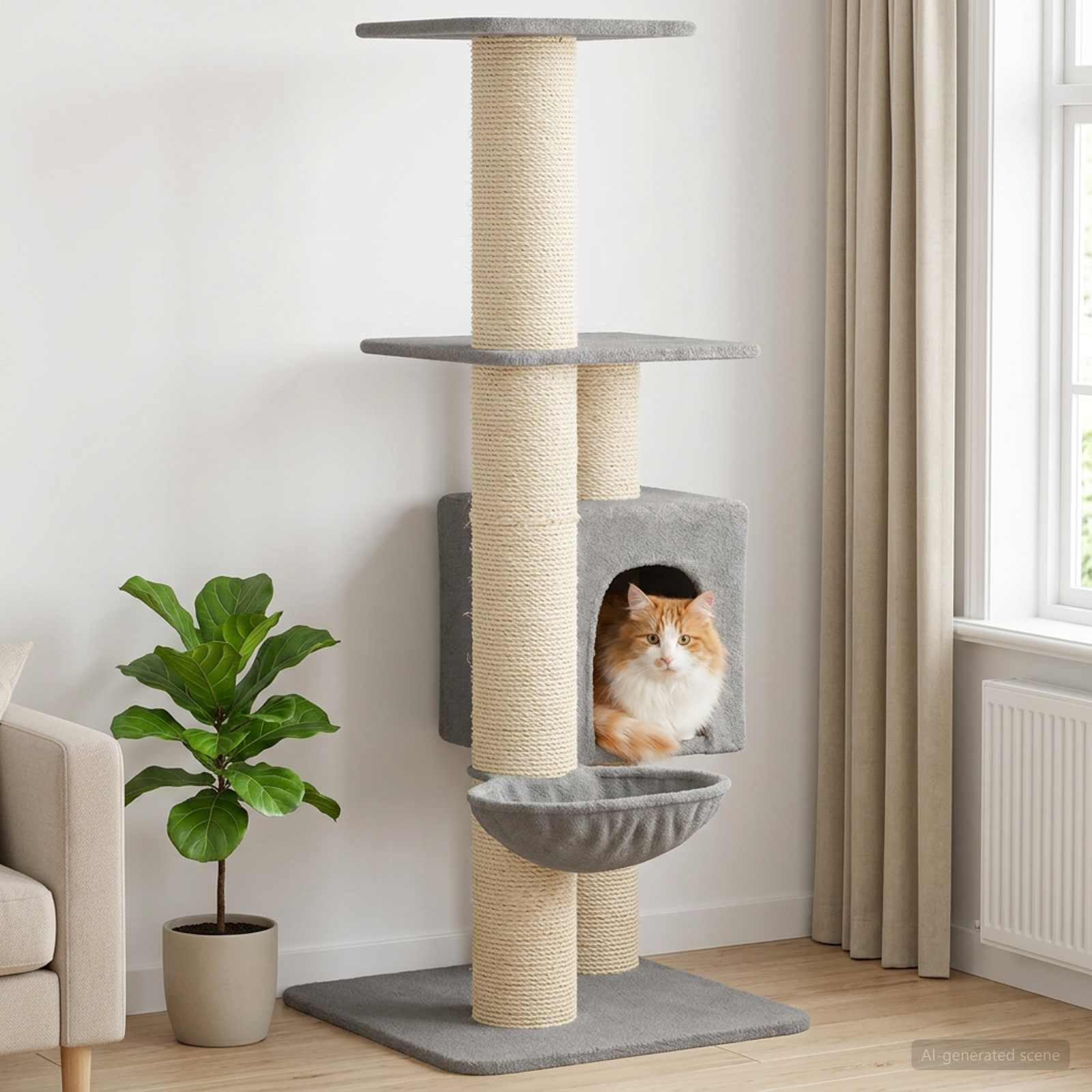 vidaXL Katzennbaum mit Sisal-Kratzsäulen Hellgrau 137 cm
