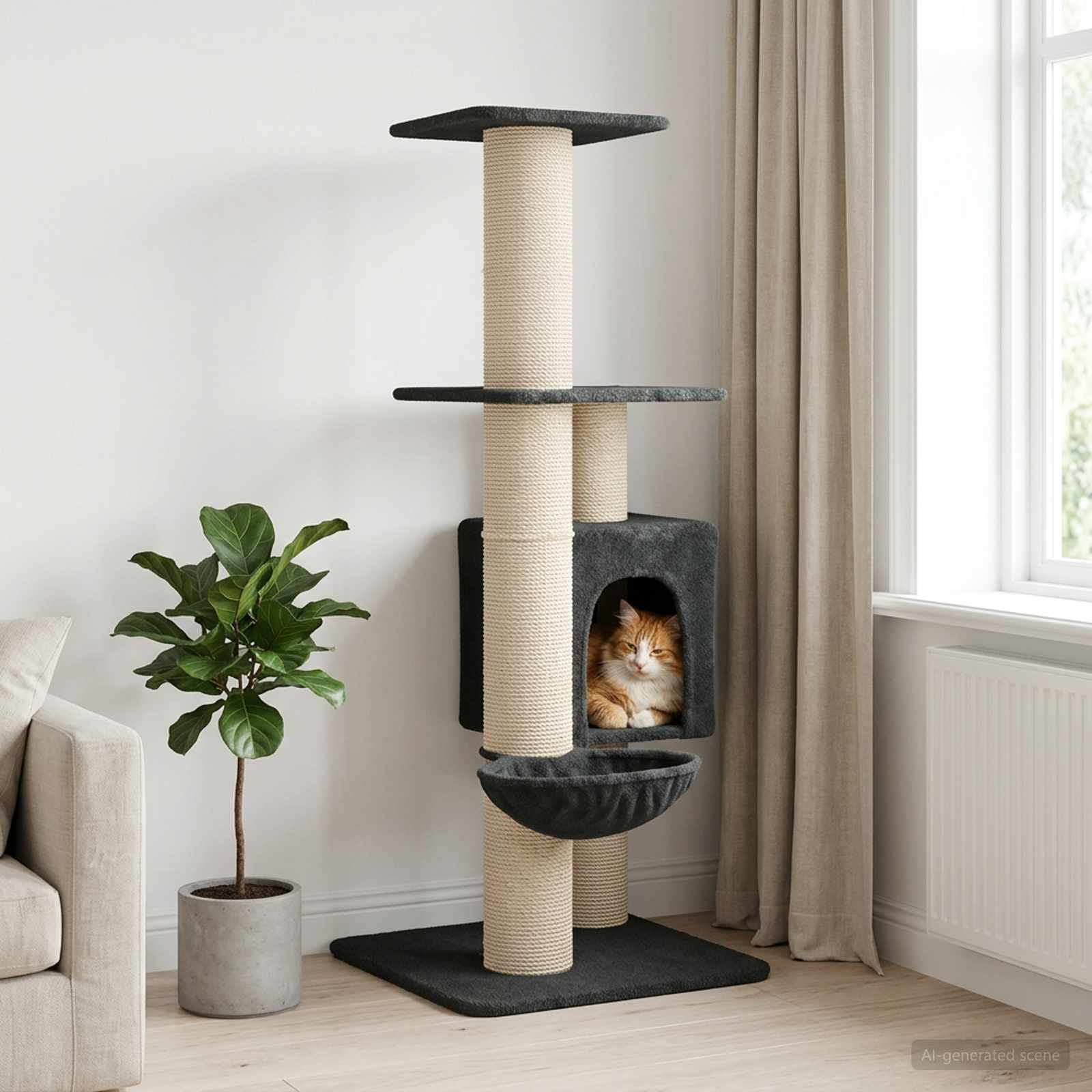 vidaXL Katzennbaum mit Sisal-Kratzsäulen Dunkelgrau 137 cm