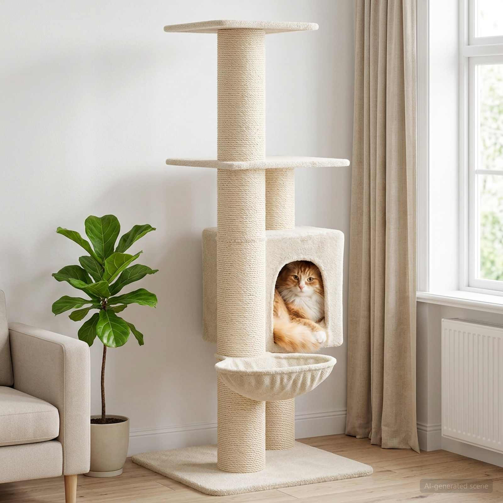 vidaXL Katzennbaum mit Sisal-Kratzsäulen Creme 137 cm