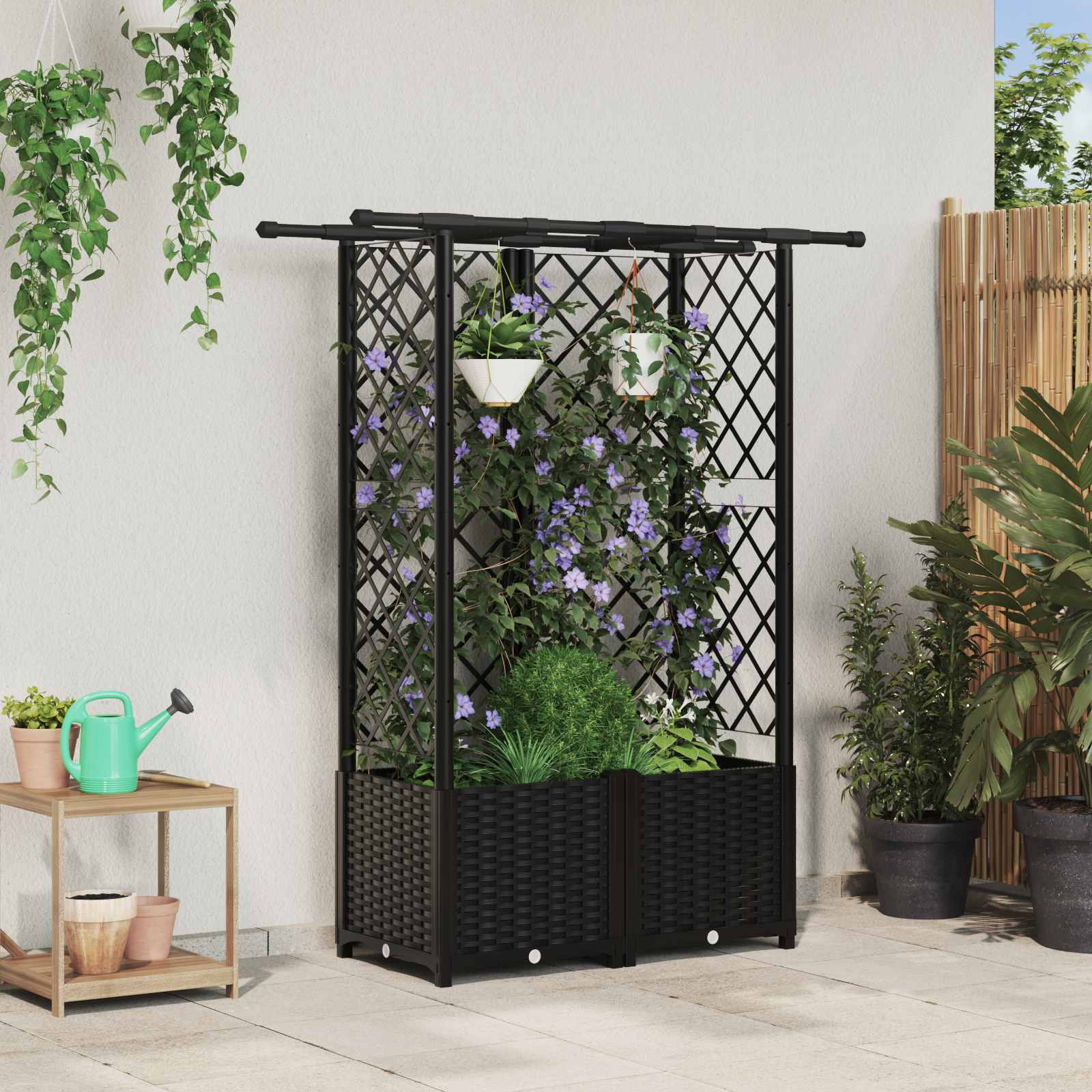 vidaXL Hochbeet mit Rankgitter und Dach Schwarz 124 x 40 x 136 cm PP