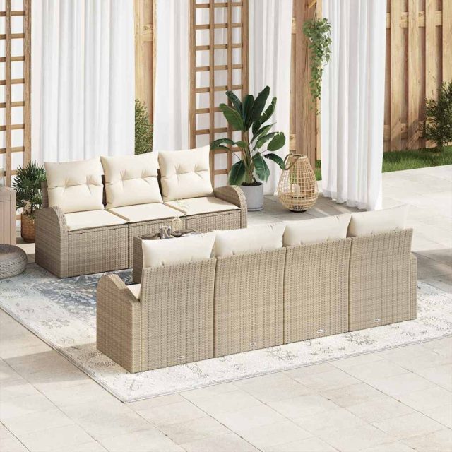vidaXL Gartensofa-set Beige 55 x 55 x 37 cm Poly-Rattan