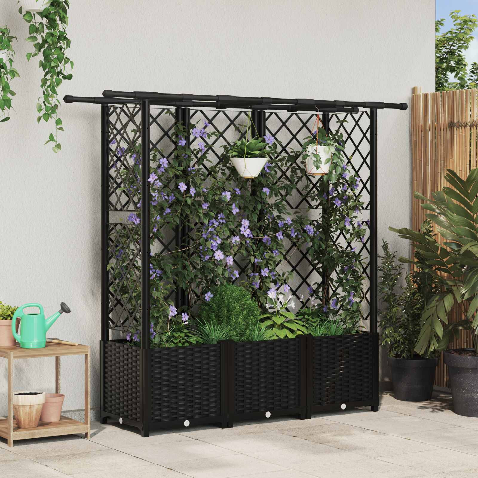 vidaXL Hochbeet mit Rankgitter und Dach Schwarz 163,5 x 40 x 136 cm PP