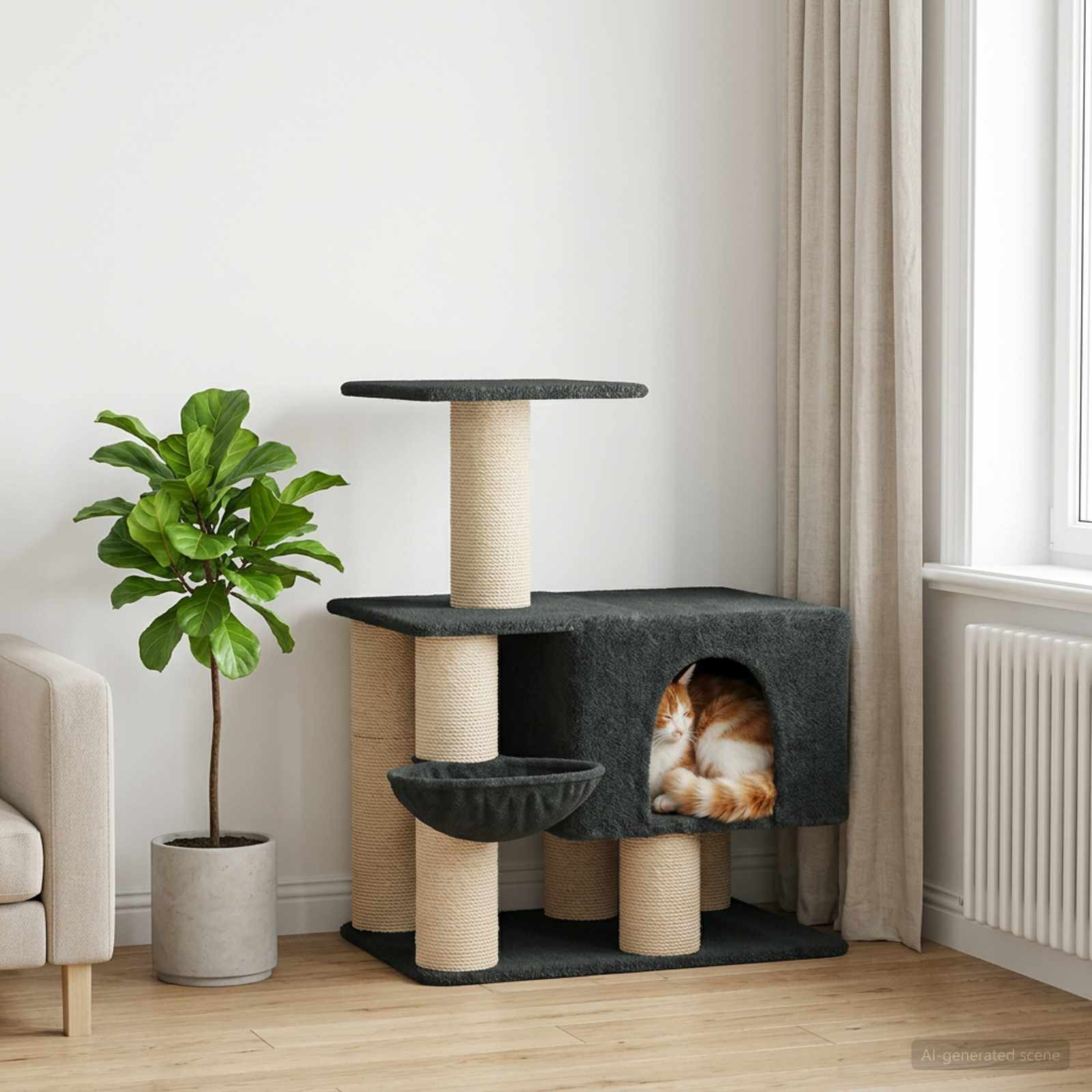 vidaXL Katzennbaum mit Sisal-Kratzsäulen Dunkelgrau 96 cm
