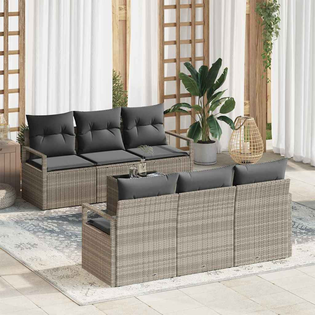 vidaXL Sofa Set mit Kissen 7 pcs Hellgrau Poly Rattan
