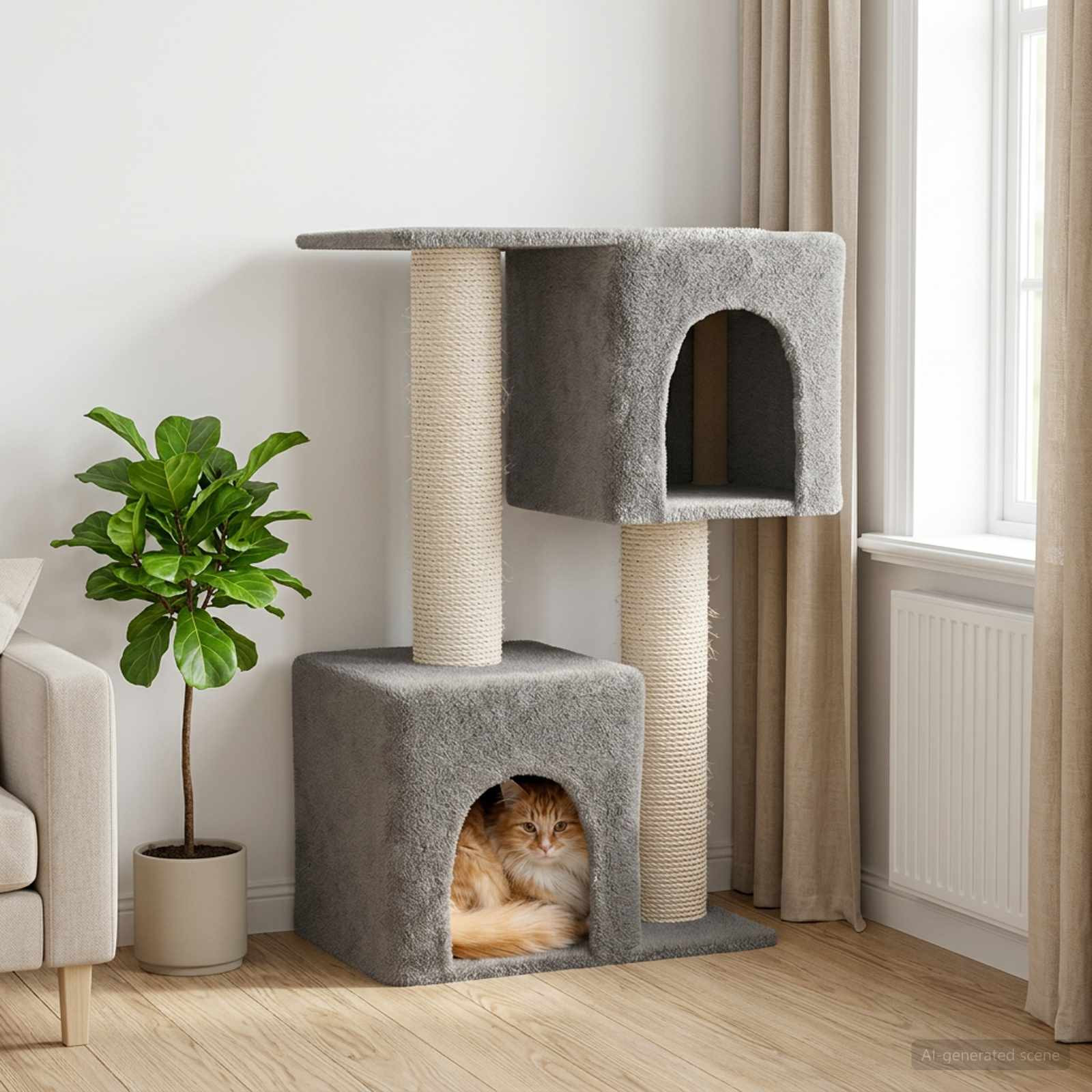 vidaXL Katzennbaum mit Sisal-Kratzsäulen Hellgrau 114 cm