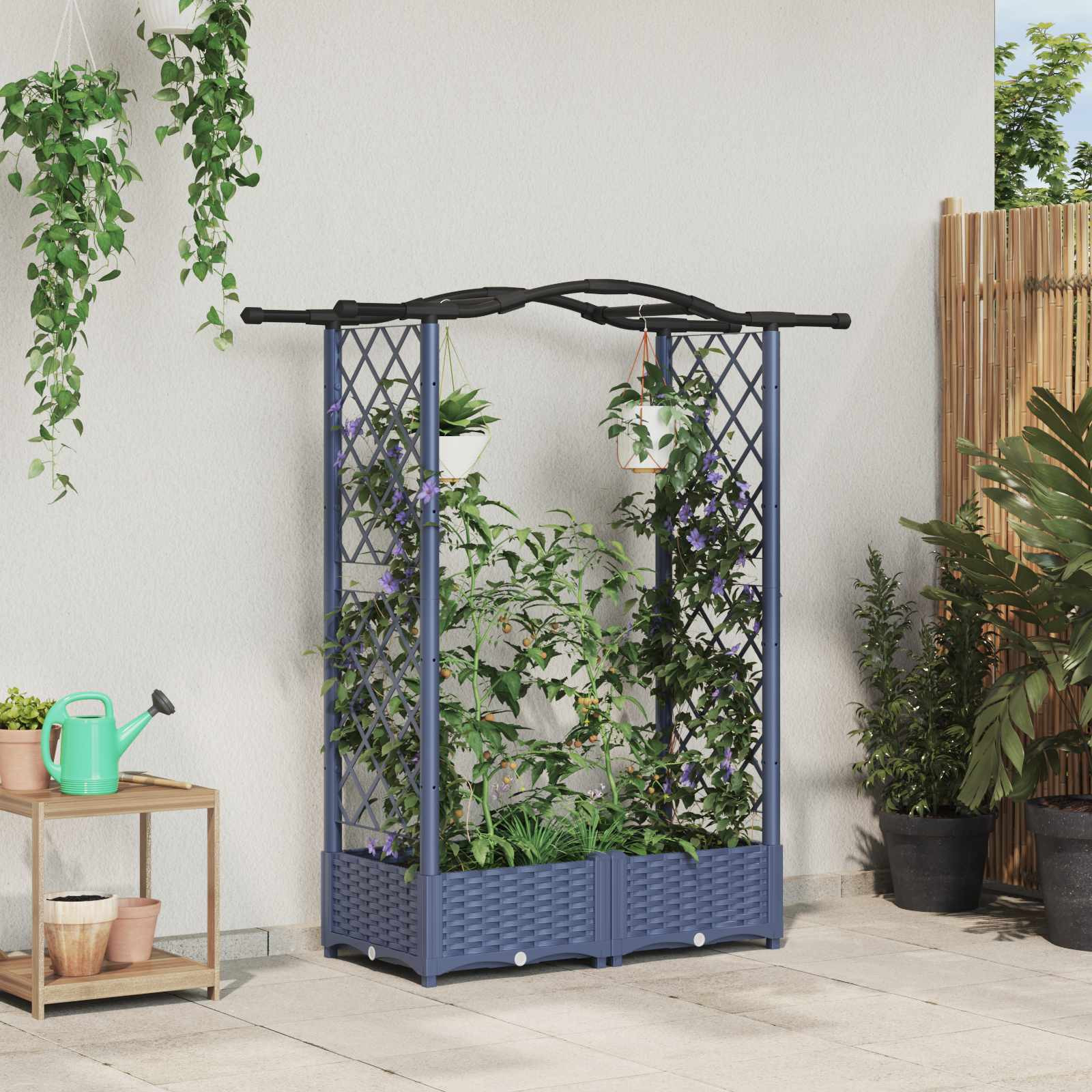 vidaXL Hochbeet mit Rankgitter und Dach Grau 124 x 40 x 123 cm PP