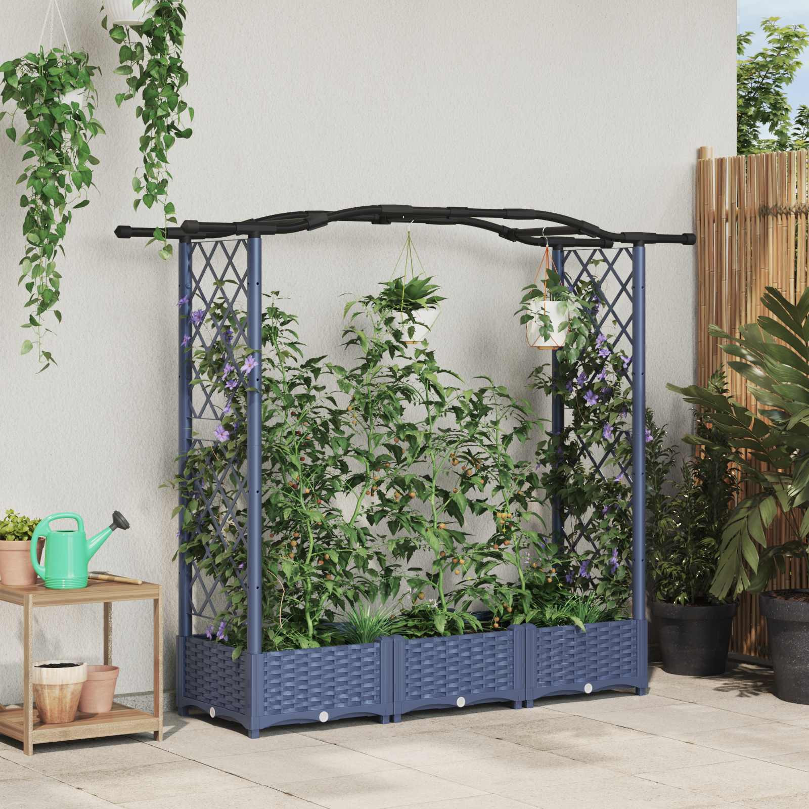 vidaXL Hochbeet mit Rankgitter und Dach Grau 169 x 40 x 123 cm PP