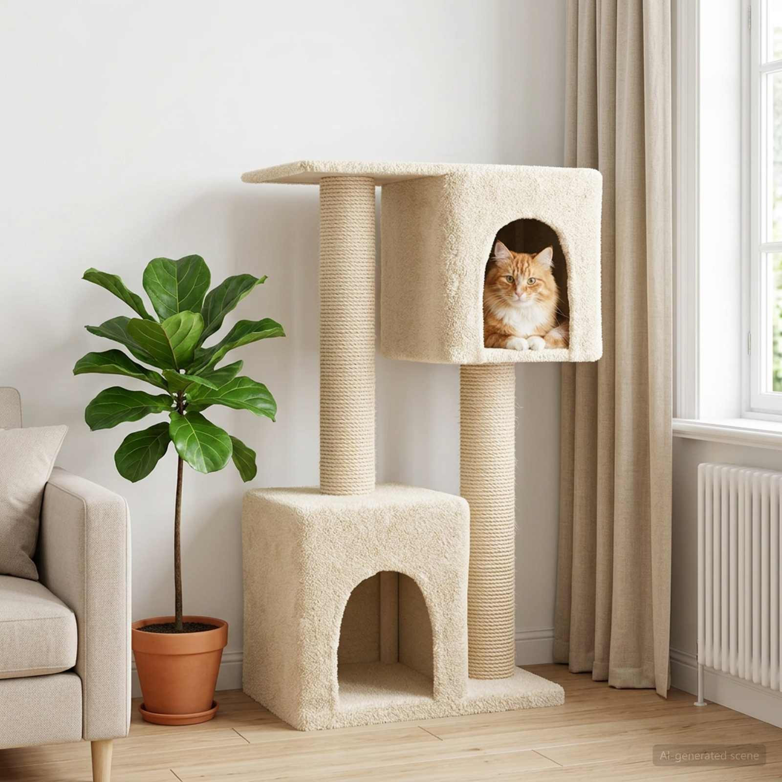 vidaXL Katzennbaum mit Sisal-Kratzsäulen Creme 114 cm
