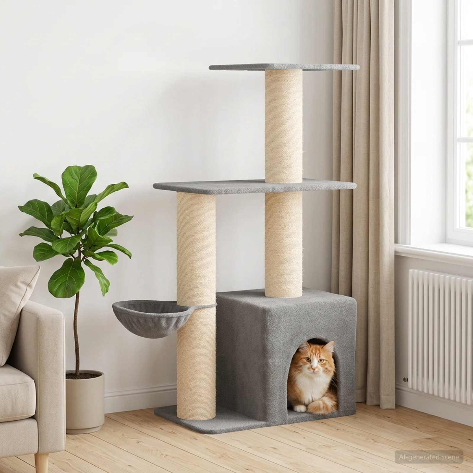 vidaXL Katzennbaum mit Sisal-Kratzsäulen Hellgrau 133 cm