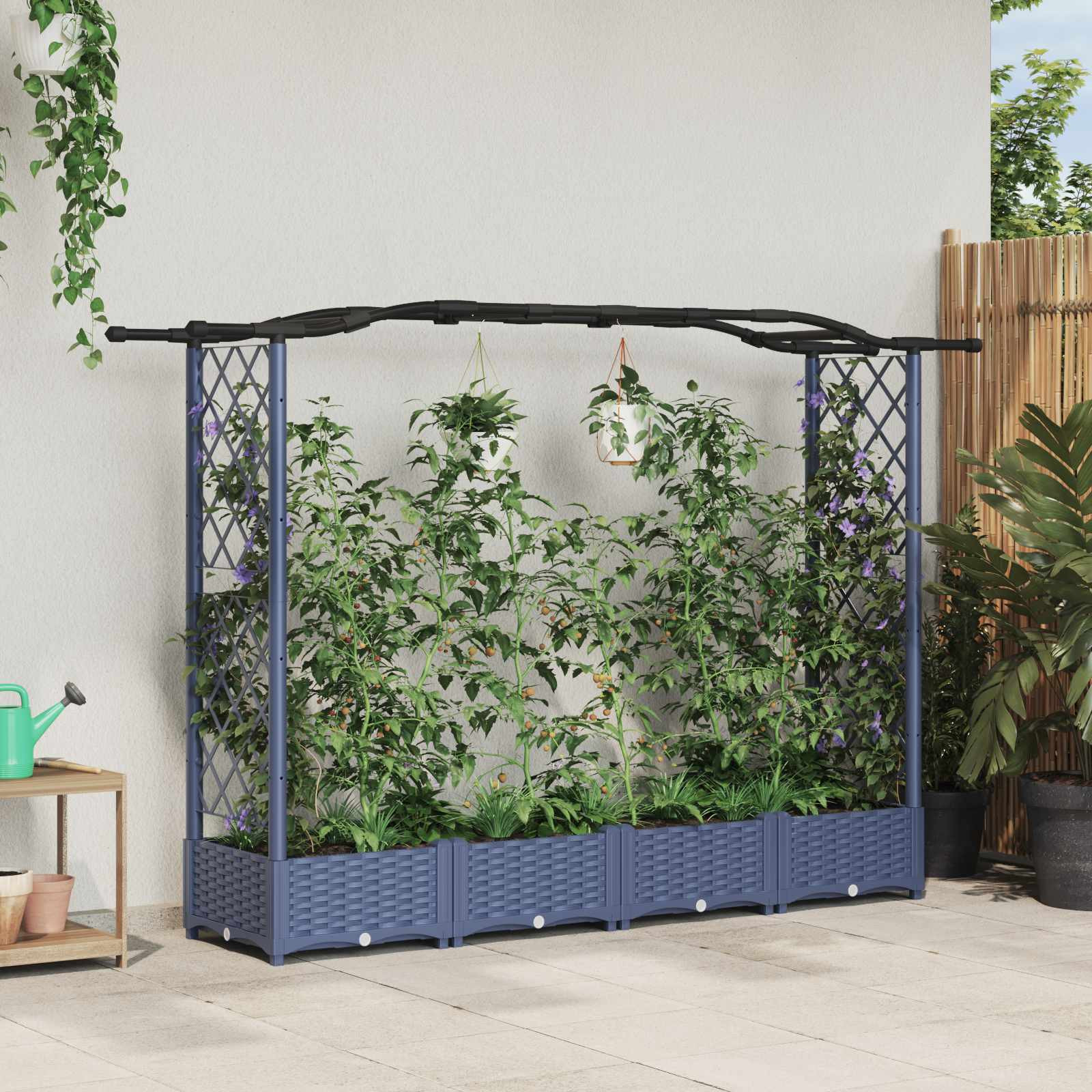 vidaXL Hochbeet mit Rankgitter und Dach Grau 207 x 40 x 123 cm PP