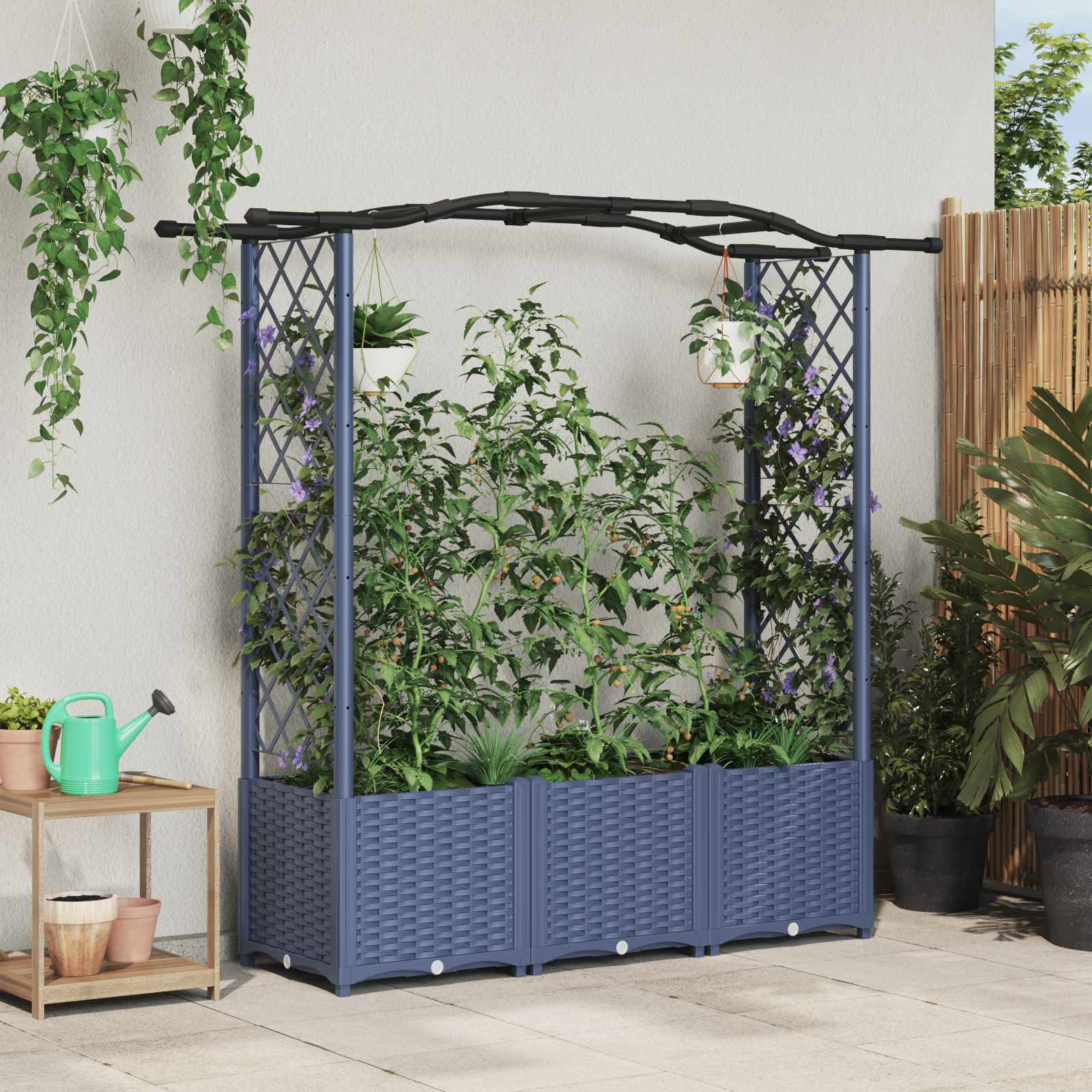 vidaXL Hochbeet mit Rankgitter und Dach Grau 164 x 40 x 138 cm PP