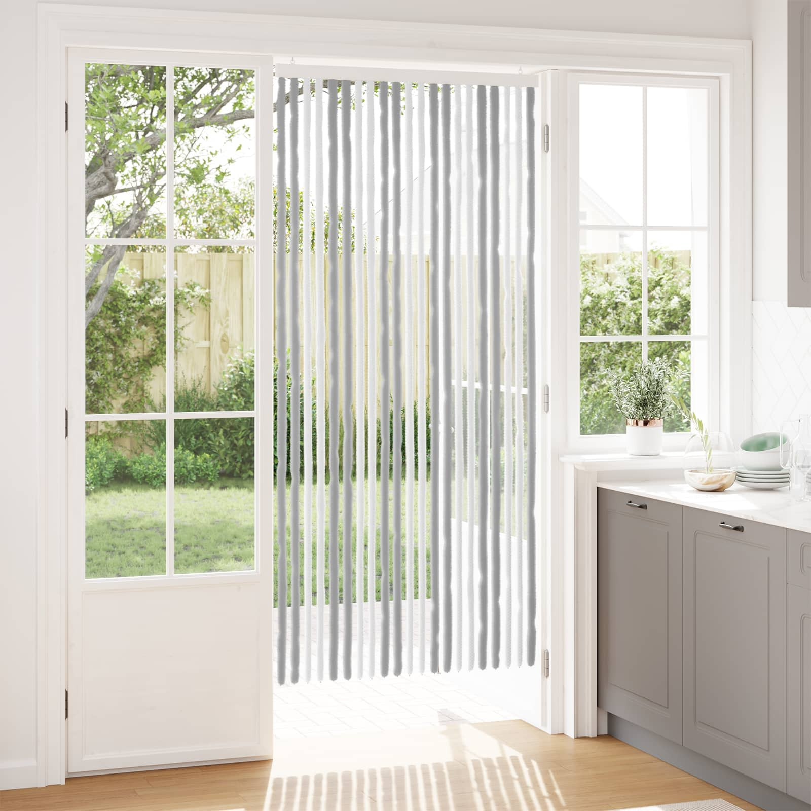 vidaXL Insektenschutzvorhang Chenille Grau und Weiß 90 x 200 cm