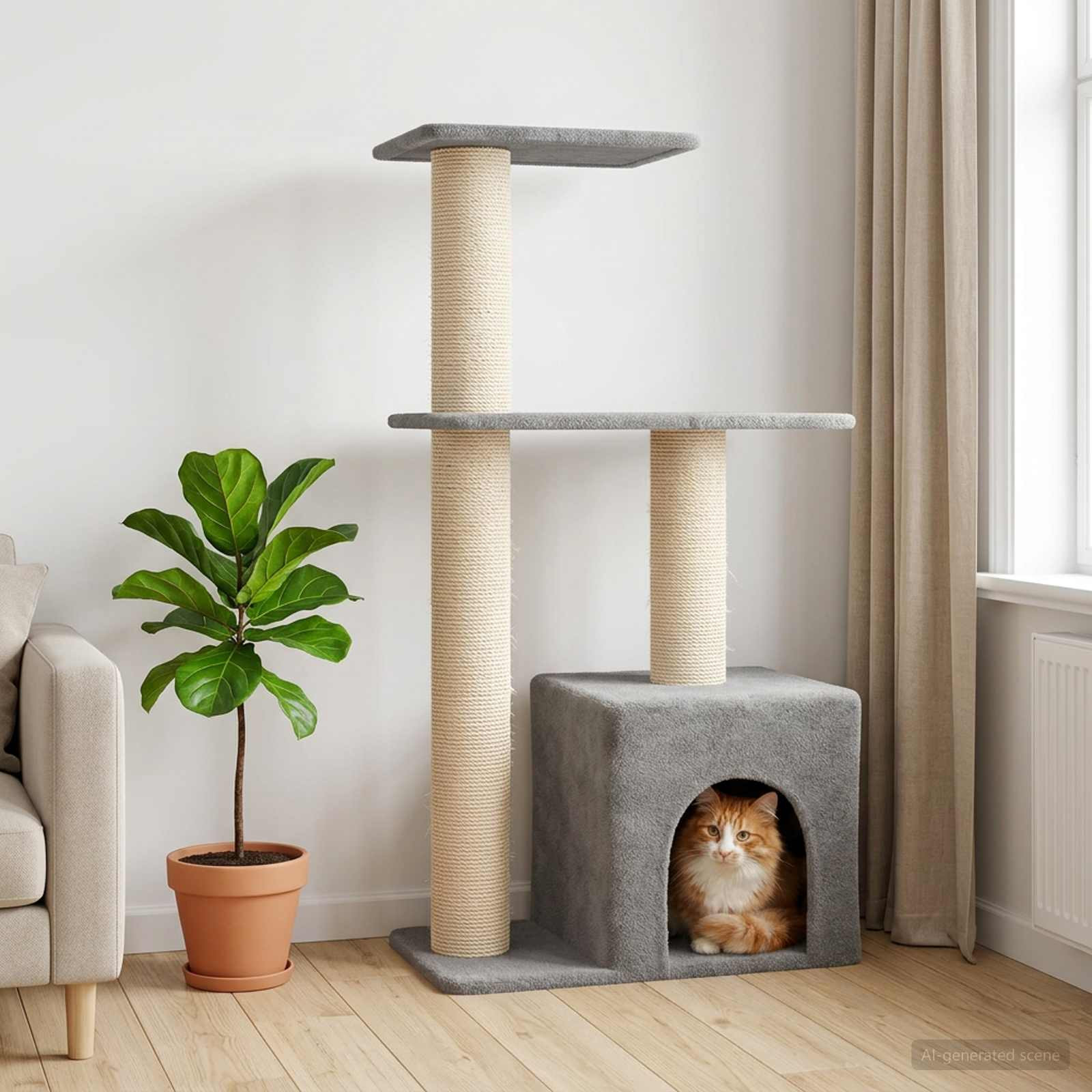 vidaXL Katzennbaum mit Sisal-Kratzsäulen Hellgrau 133 cm