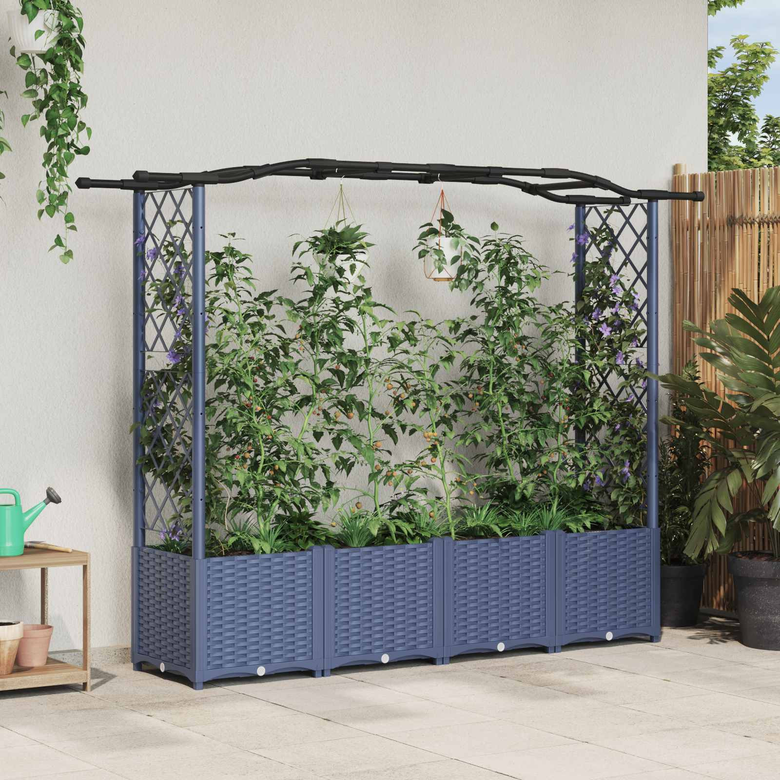 vidaXL Hochbeet mit Rankgitter und Dach Grau 204 x 40 x 138 cm PP