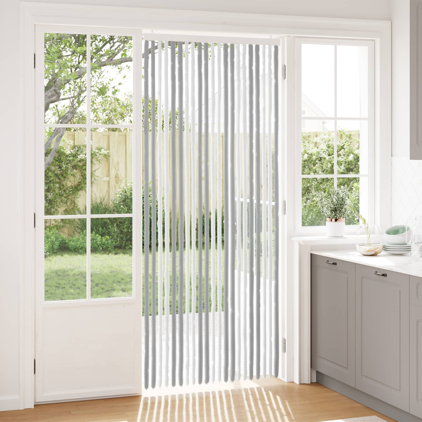 vidaXL Insektenschutzvorhang Chenille Grau und Weiß 90 x 220 cm