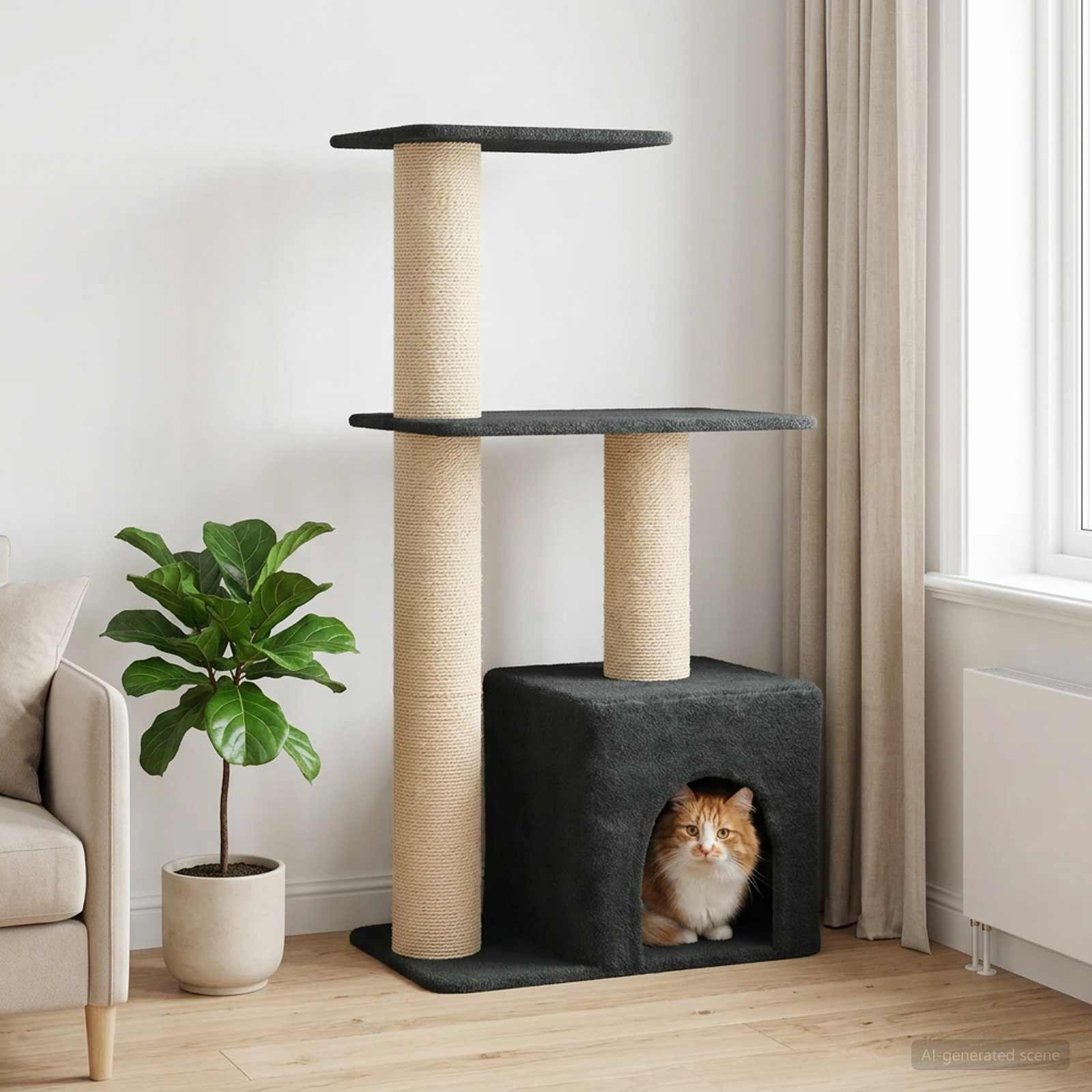vidaXL Katzennbaum mit Sisal-Kratzsäulen Dunkelgrau 133 cm
