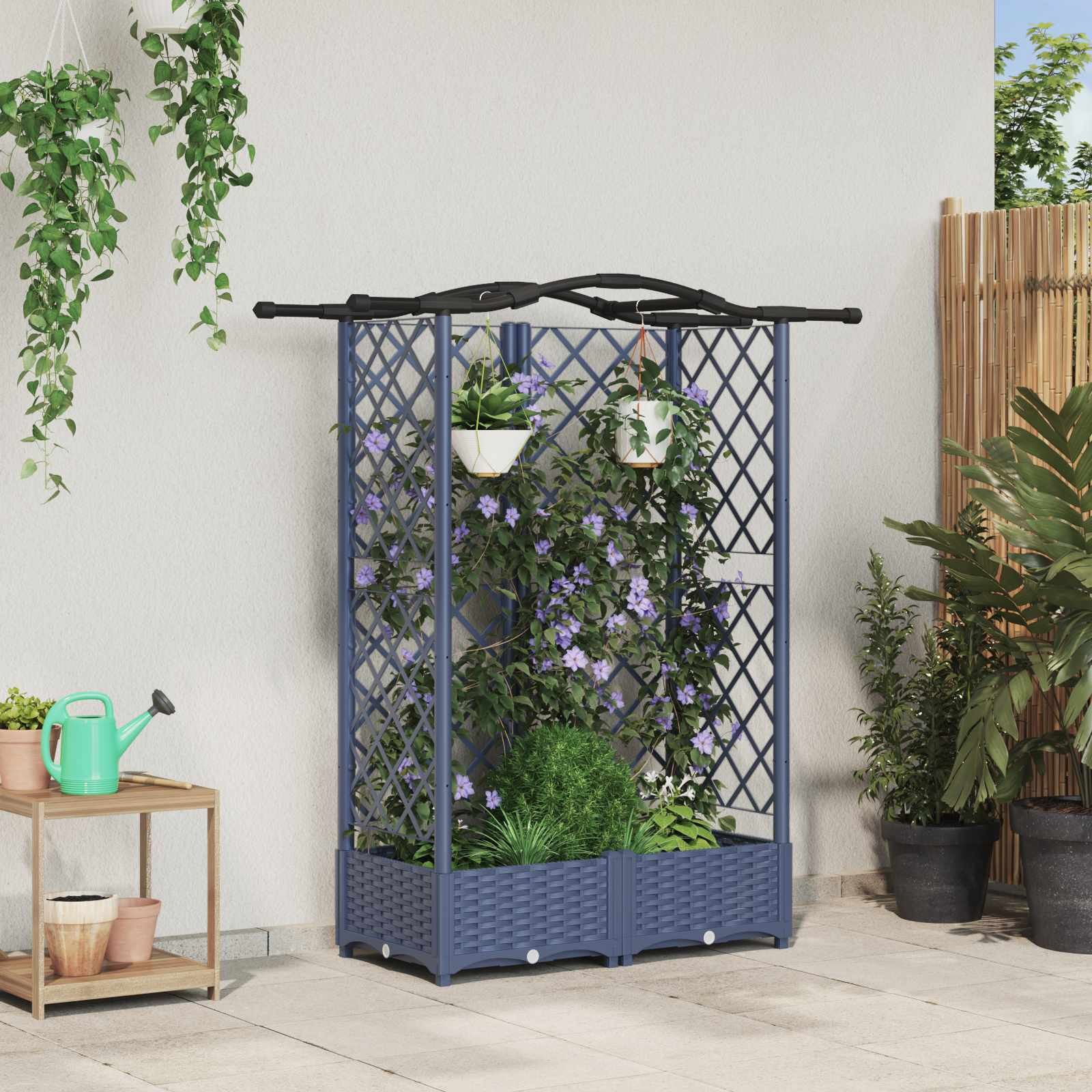 vidaXL Hochbeet mit Rankgitter und Dach Grau 124 x 40 x 123 cm PP