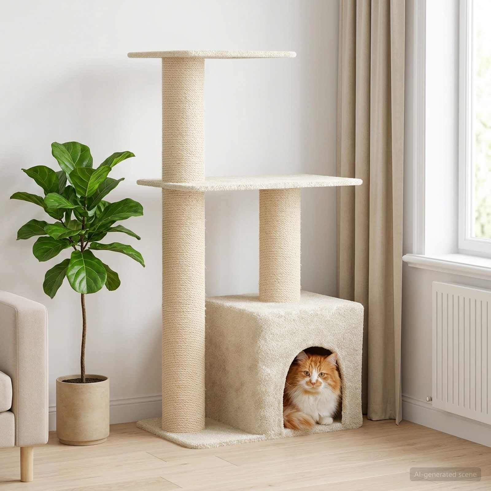 vidaXL Katzennbaum mit Sisal-Kratzsäulen Creme 133 cm