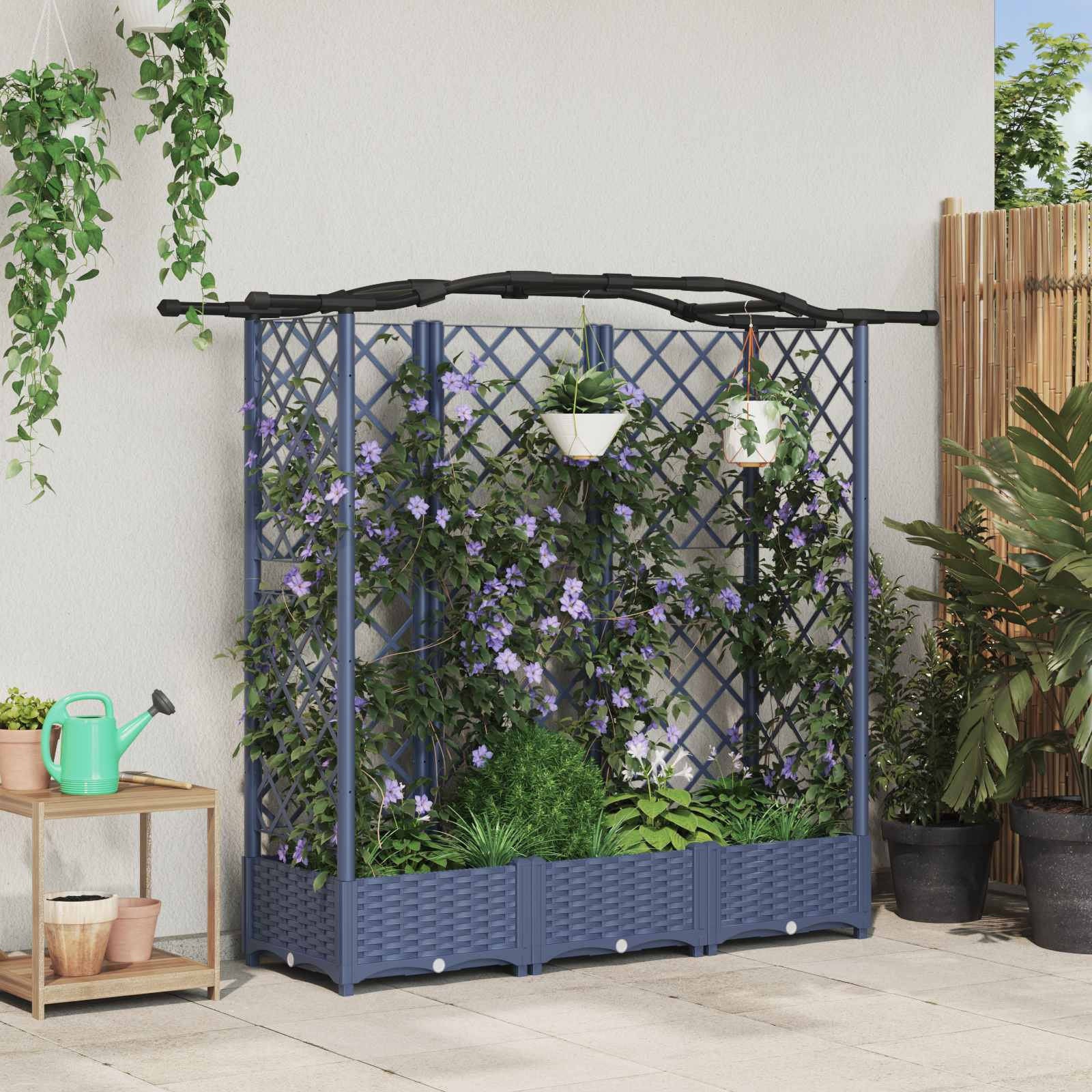 vidaXL Hochbeet mit Rankgitter und Dach Grau 163 x 40 x 123 cm PP