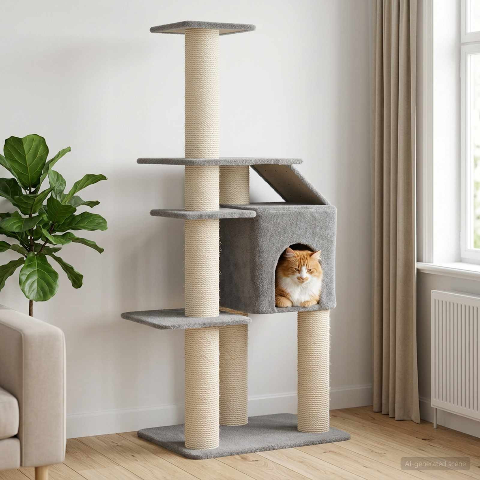 vidaXL Katzennbaum mit Sisal-Kratzsäulen Hellgrau 183 cm