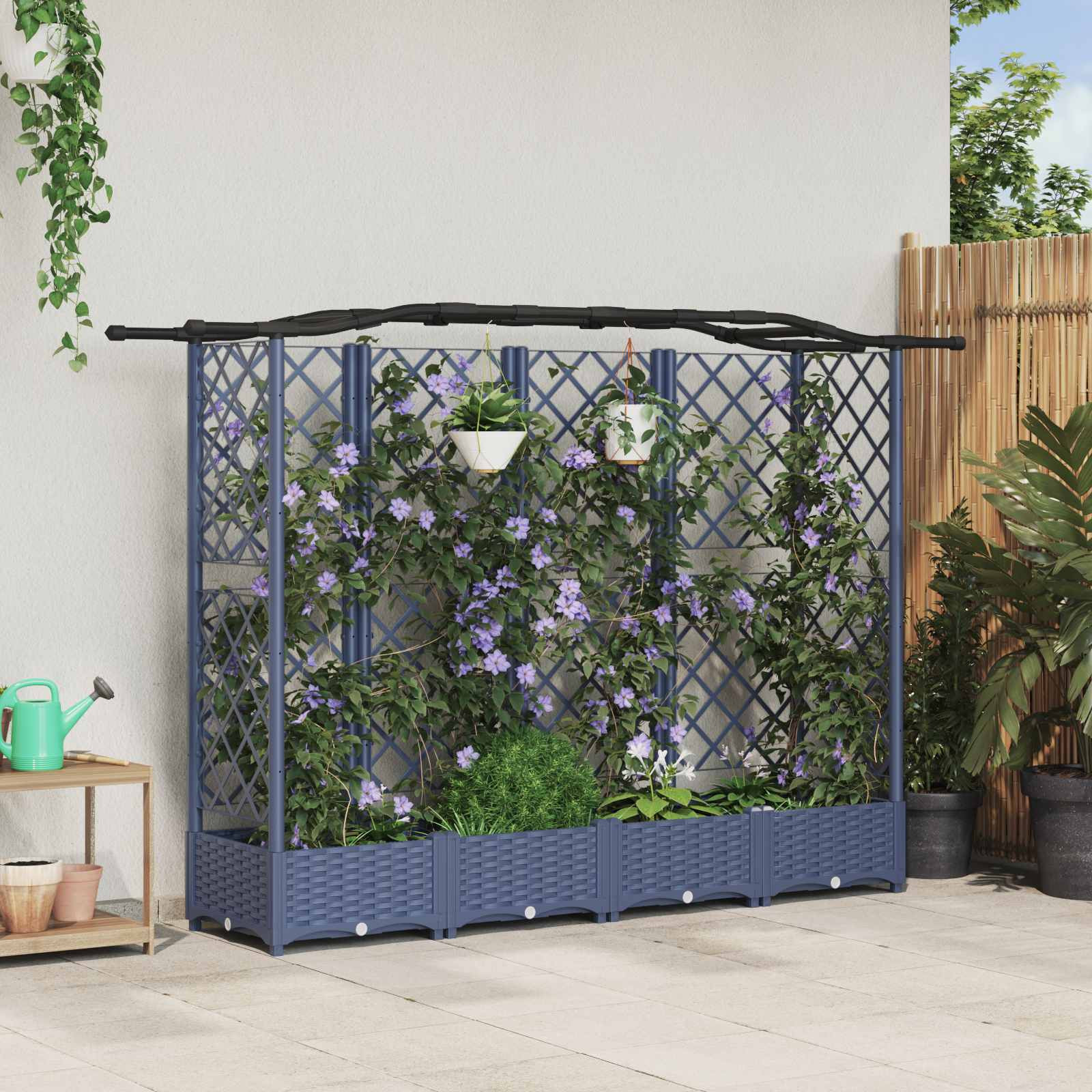 vidaXL Hochbeet mit Rankgitter und Dach Grau 203,5 x 40 x 123 cm PP