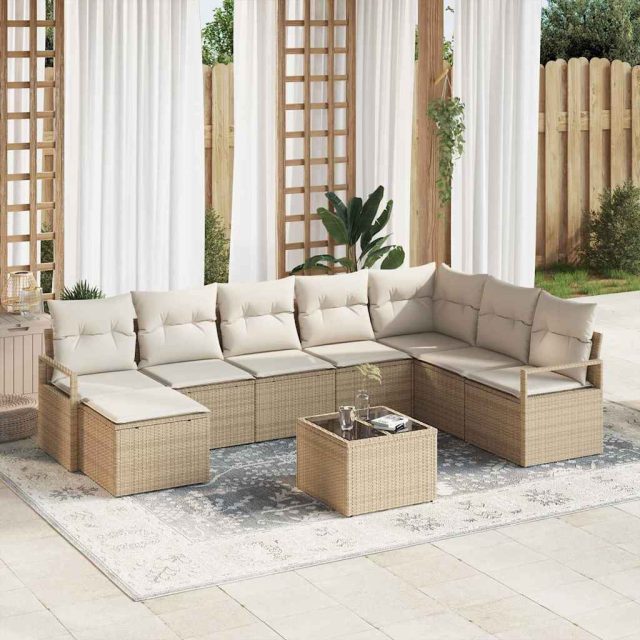 vidaXL Sofa Set mit Kissen 9 pcs Beige Poly Rattan