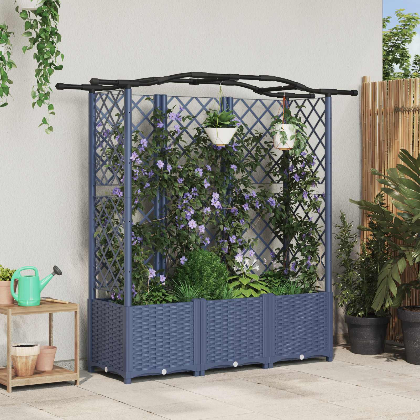vidaXL Hochbeet mit Rankgitter und Dach Grau 163 x 40 x 138 cm PP