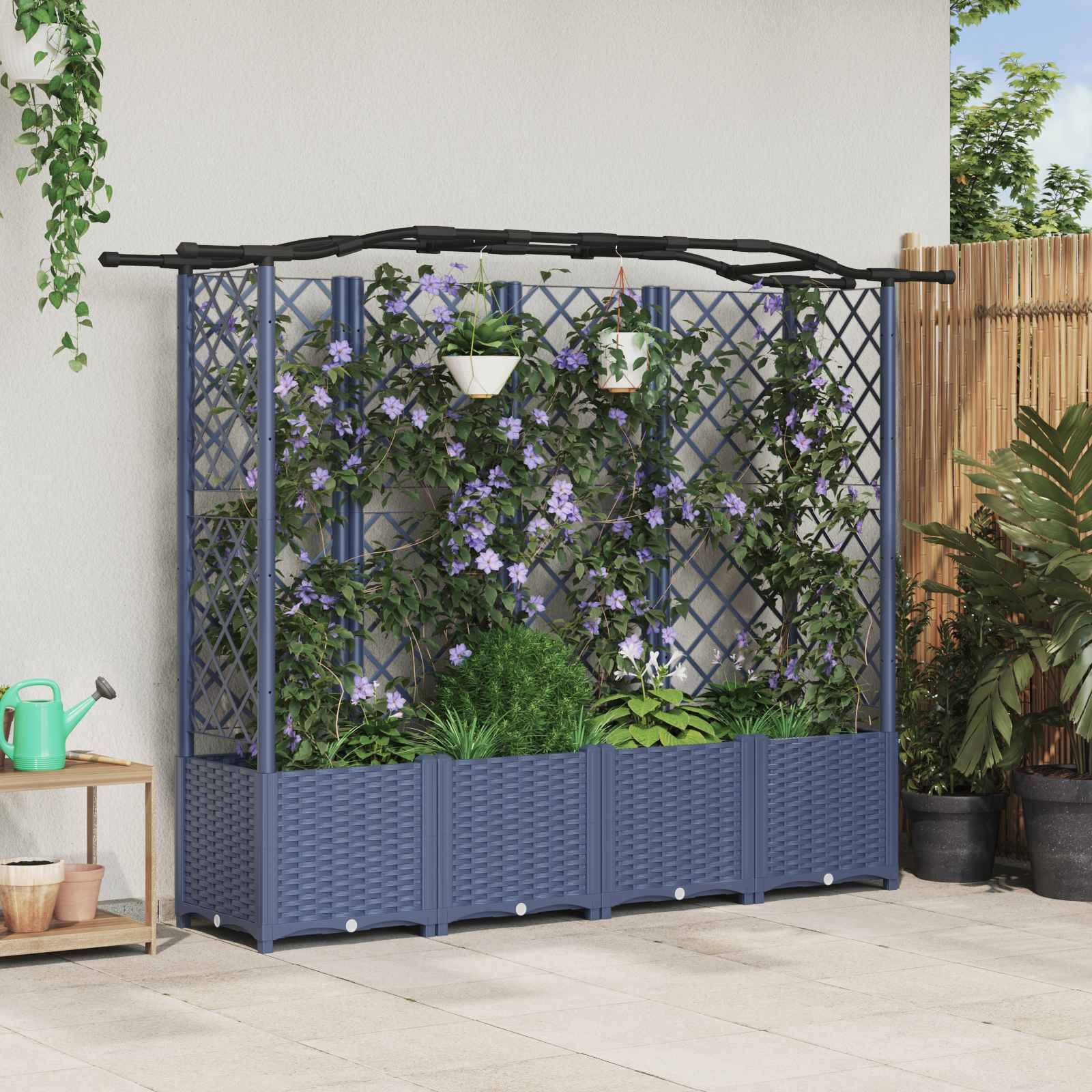 vidaXL Hochbeet mit Rankgitter und Dach Grau 204 x 40 x 138 cm PP