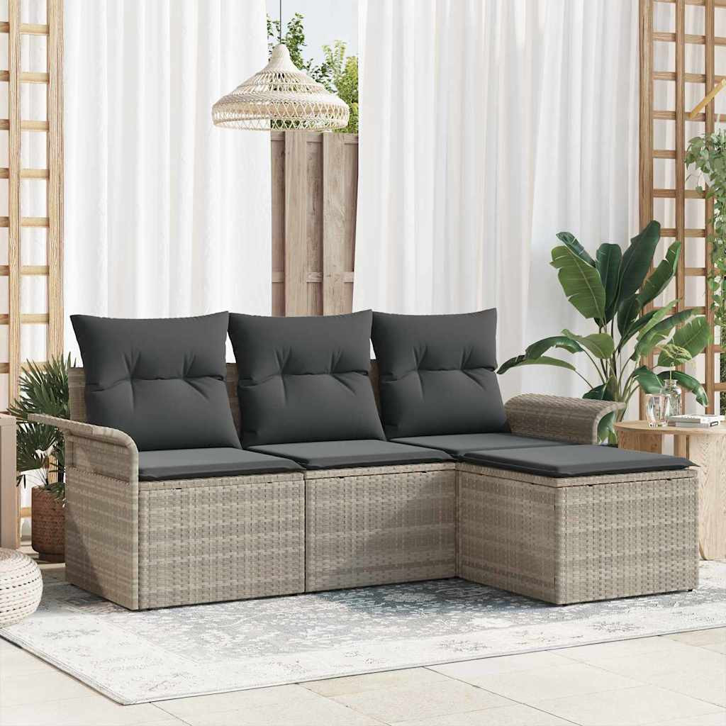 vidaXL Sofa Set mit Kissen 4 pcs Grau Poly-Rattan