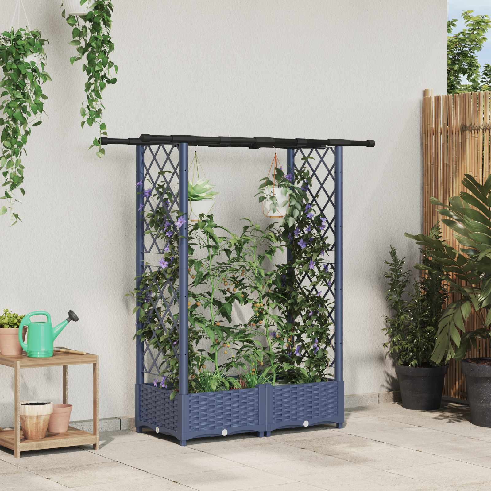 vidaXL Hochbeet mit Rankgitter und Dach Grau 122,5 x 40 x 121 cm PP