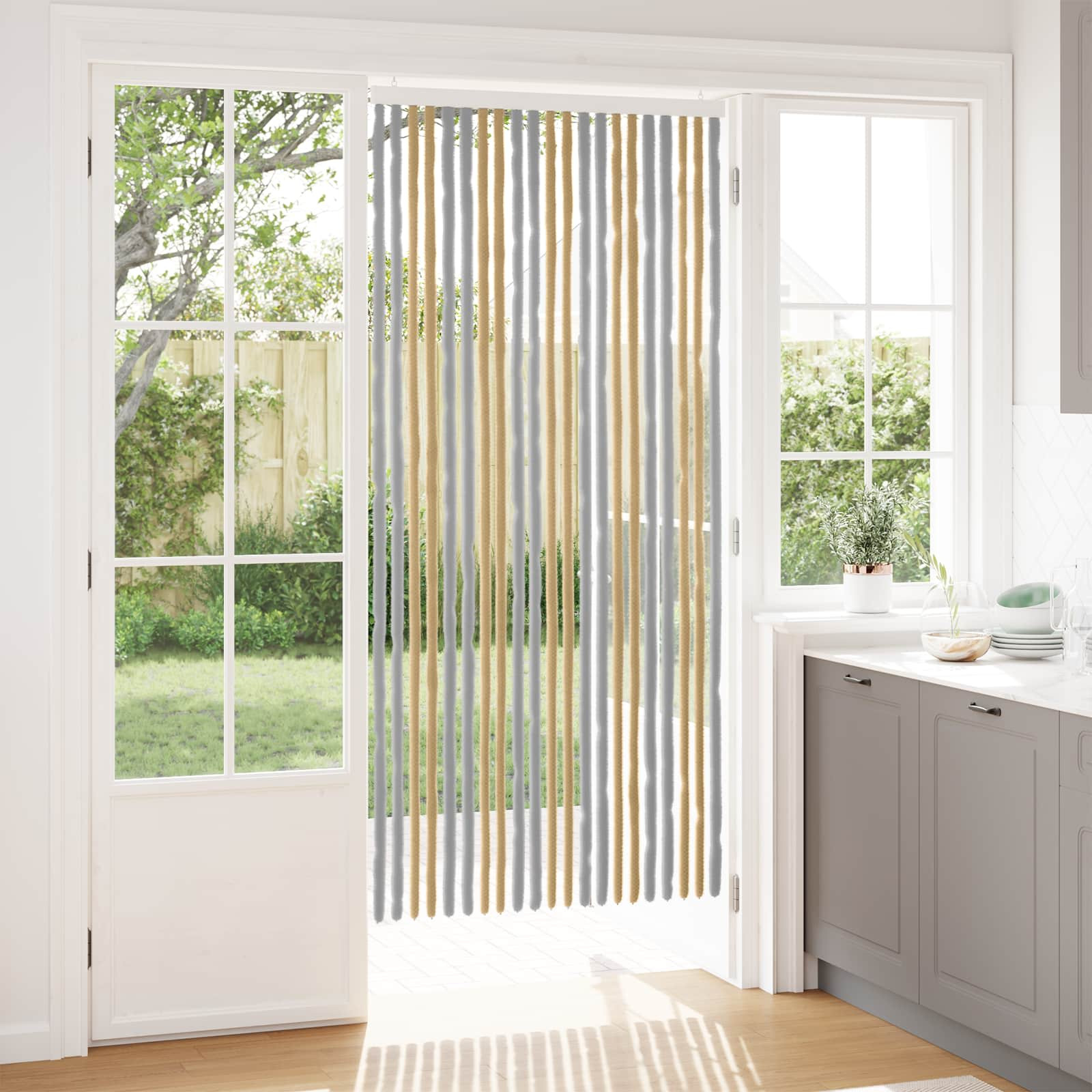 vidaXL Insektenschutzvorhang Chenille Grau und Beige 90 x 200 cm