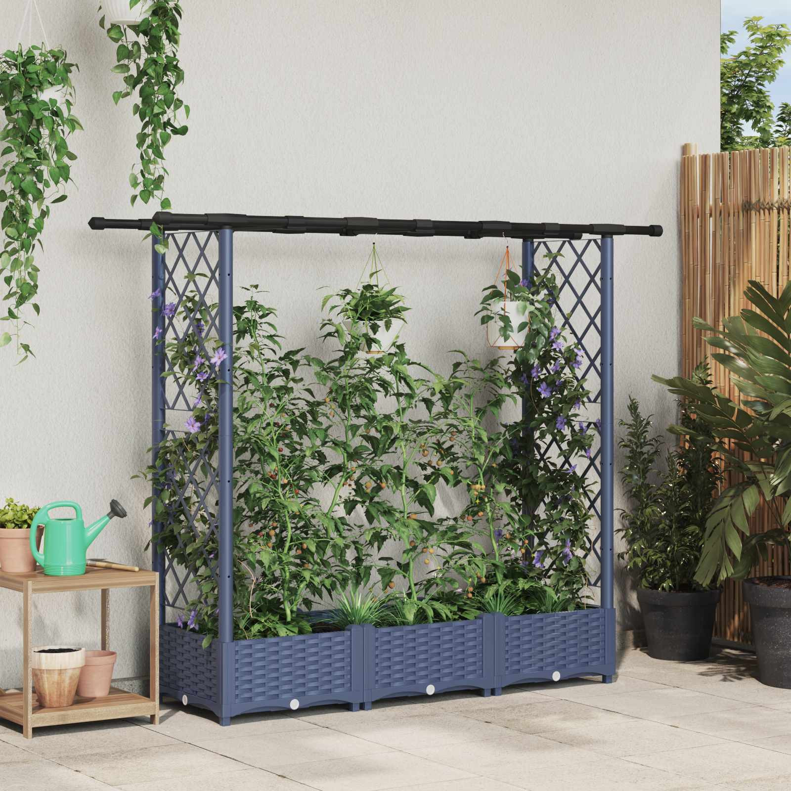 vidaXL Hochbeet mit Rankgitter und Dach Grau 164 x 40 x 121 cm PP