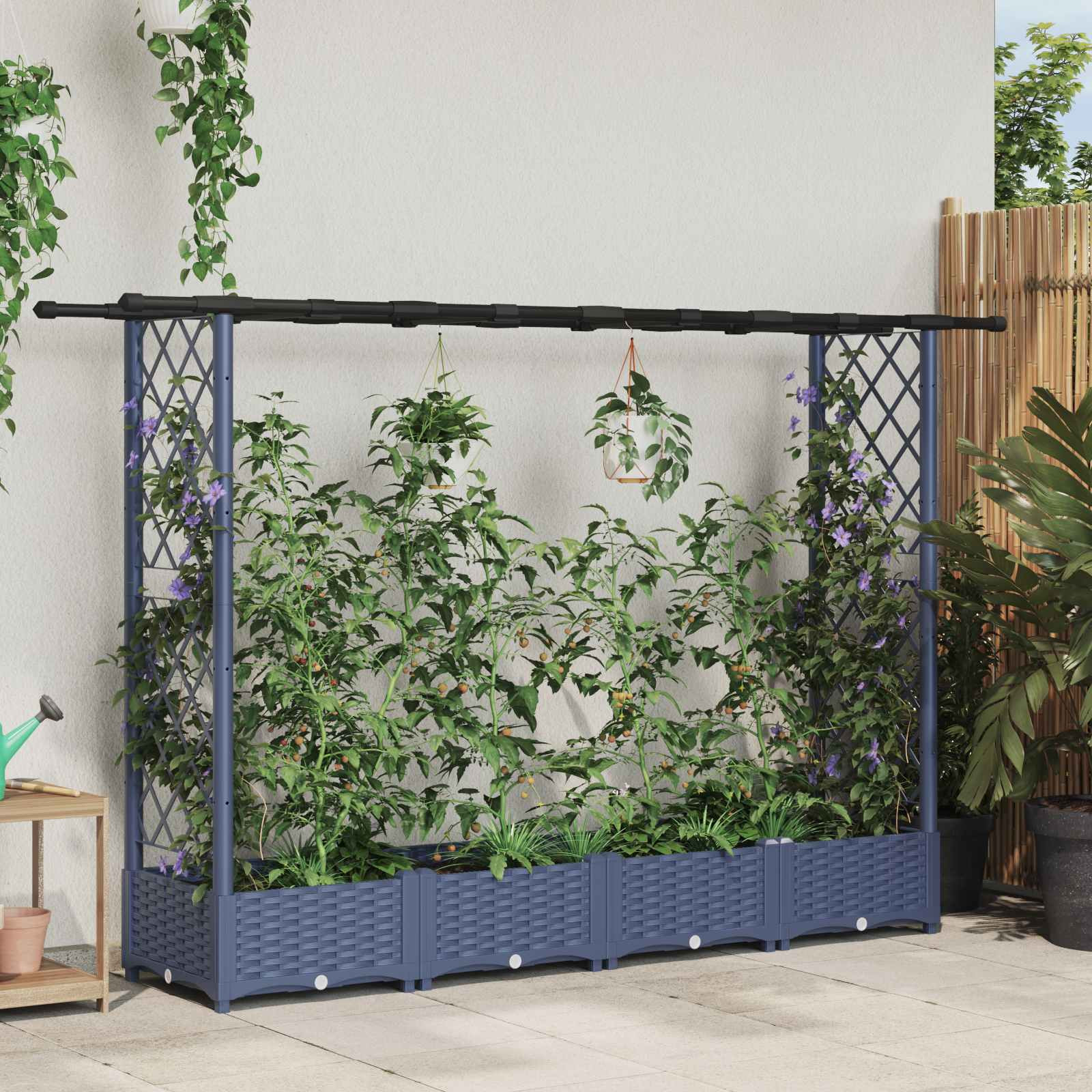 vidaXL Hochbeet mit Rankgitter und Dach Grau 203 x 40 x 121 cm PP