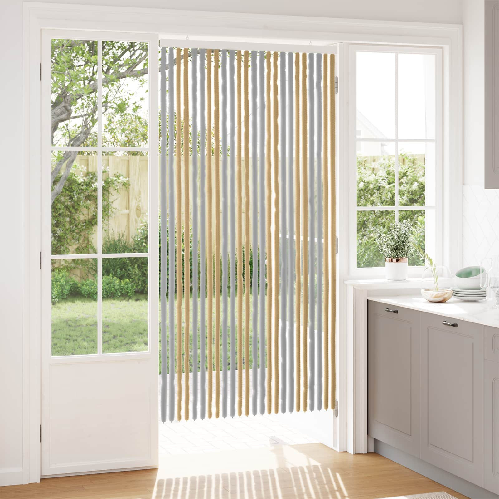 vidaXL Insektenschutzvorhang Chenille Grau und Beige 100 x 200 cm