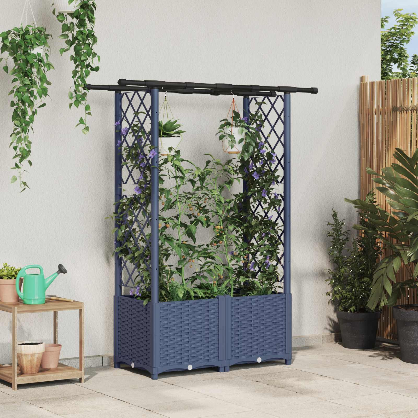 vidaXL Hochbeet mit Rankgitter und Dach Grau 124,5 x 40 x 136 cm PP