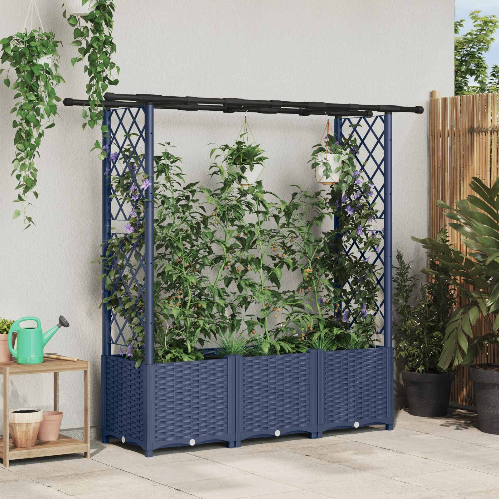 vidaXL Hochbeet mit Rankgitter und Dach Grau 162,5 x 40 x 136 cm PP